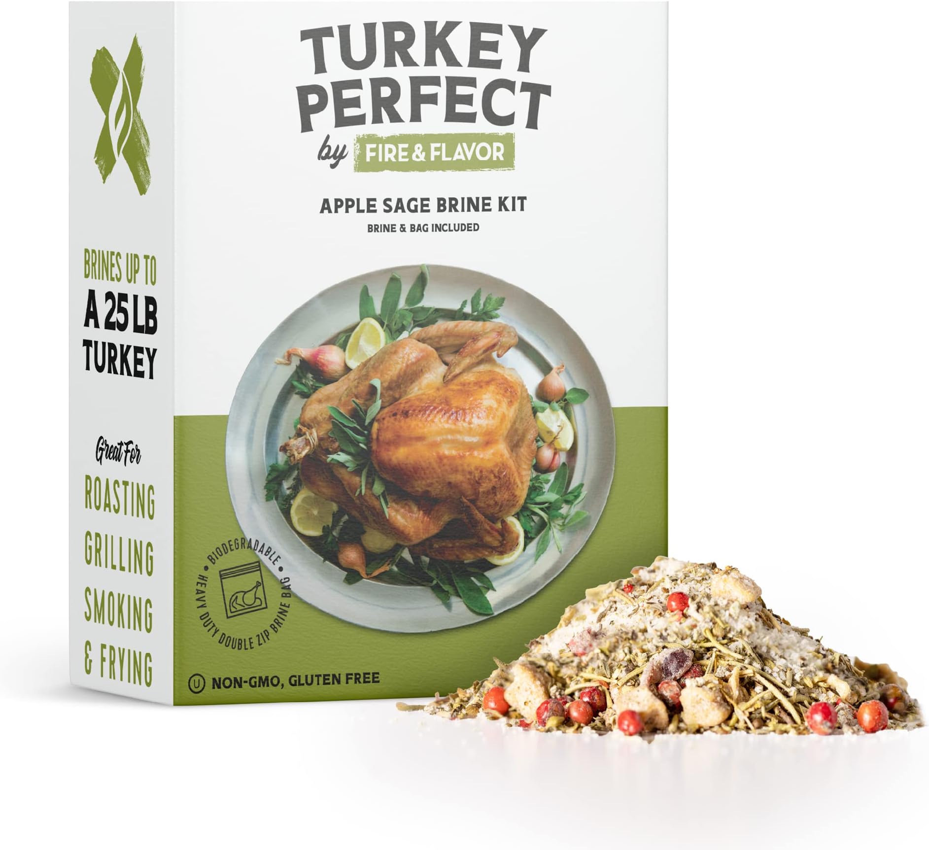 Fire & FlavorApple Sage Perfect Brine - Turkey Brine Kit with Bag for Roasting, Grilling, Smoking, and Frying - Brining Seasonings for Cooking and Turkey Brine Bag - Turkey Brine and Rub Kit, 1 Count (Pack of 1)