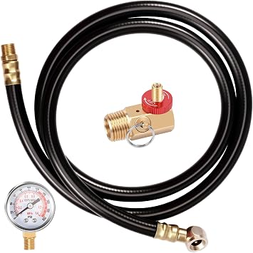 Air Tank Repair Kit with 0-200 PSI Pressure Gauge, 4ft PVC Air Hose Assembly & Heavy Duty Brass Manifold - Replacement Valve Kit for Portable Carry Tanks - 1/2" MNPT Tank End, 1/4" NPT Tire Chuck