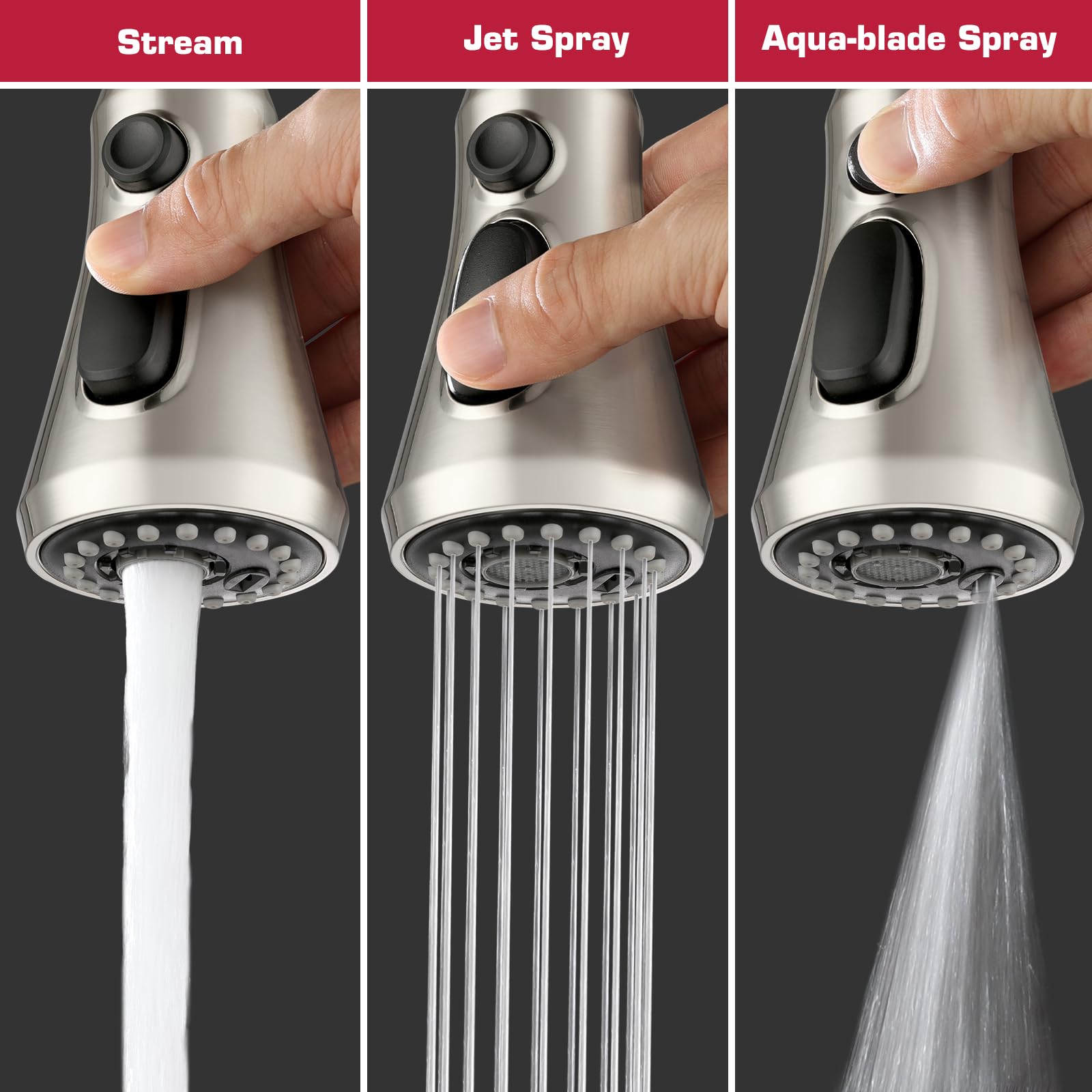 Tête de pulvérisation de rechange pour robinet de cuisine à 3 fonctions avec 11 adaptateurs compatibles avec Delta, Moen, Kohler, Hansgrohe, Grohe, Pfister, Nickel brossé