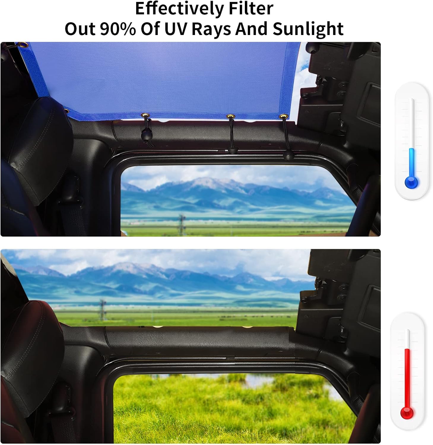 JeCar JL Sunshade Mesh Bikini Top Roof Sun Shade Exterior Accessories Compatible with Jeep Wrangler 2018-2023 JL JLU & 2020-2023 Gladiator JT, Blue