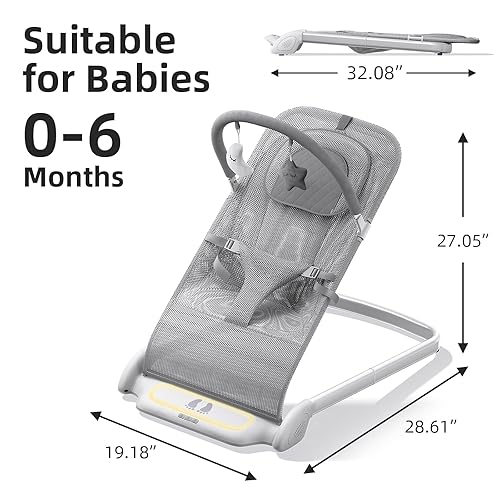 Miniatura 7 de Derson Bouncer para bebé, asiento portátil para bebés de 0 a 6 meses, silla gorila para bebés recién nacidos con 8 música relajante, plegable,
