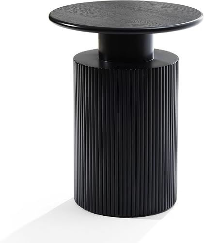 Miniatura 9 de LuxenHome Mesas auxiliares redondas negras, mesa auxiliar negra acanalada de 21 pulgadas para espacios pequeños, mesa auxiliar moderna para sala de