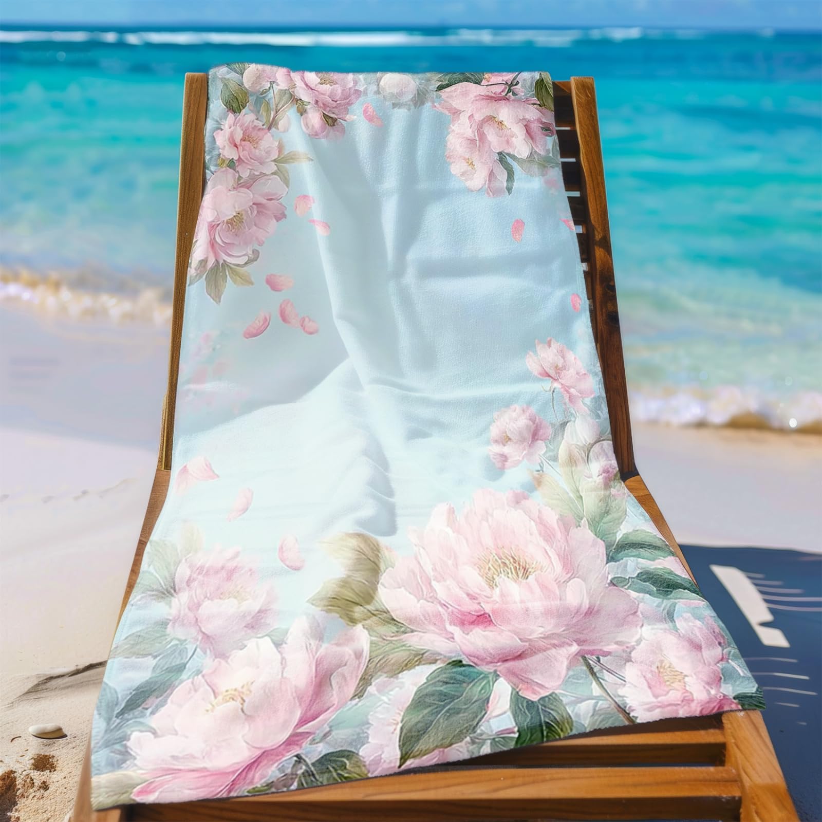 Genérico Toalla Playa Grande Flor Rosa Cielo Azul Microfibra Secado Rápido Oversize Toalla Sin Arena Súper Ligera Piscina Camping Picnic Yoga Gimnasio Y Deportes Viaje