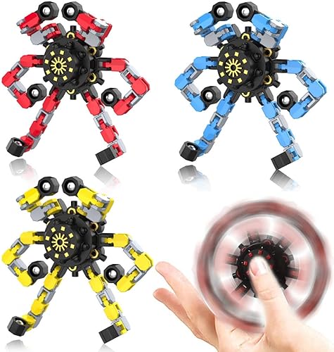 Fidget Spinners transformables, 3 juguetes sensoriales divertidos para adultos, cadena deformable, robot, spinner, juguete giroscopio para aliviar 3