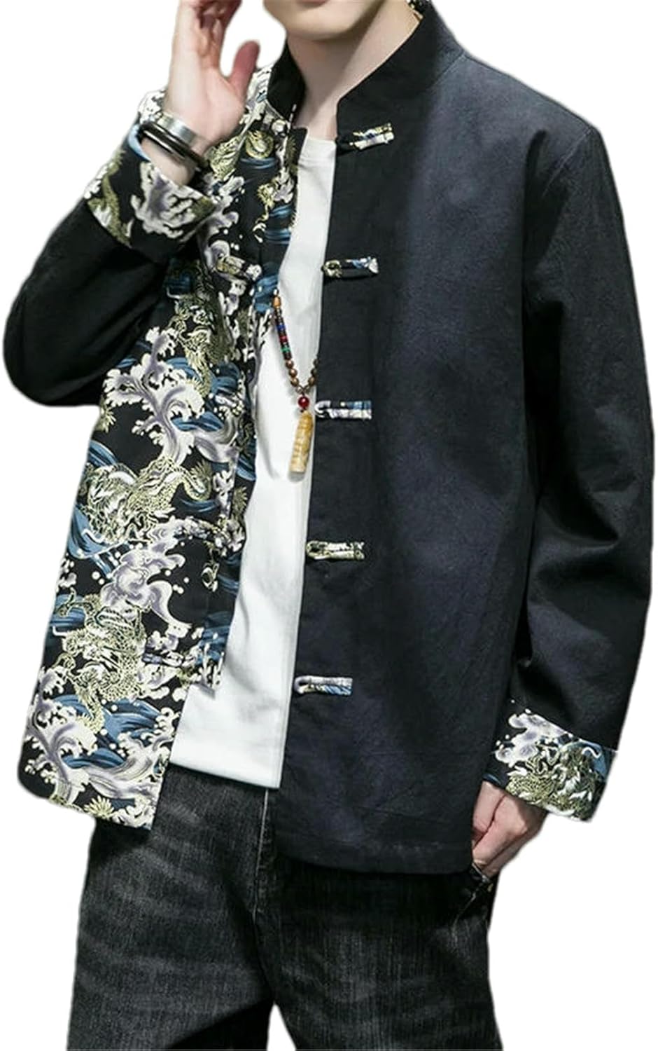 Chinese Style Men Clothing Spring Summer Cotton Linen Jackets Mens Color Block Tang Suit Jacket Hanfu Coat