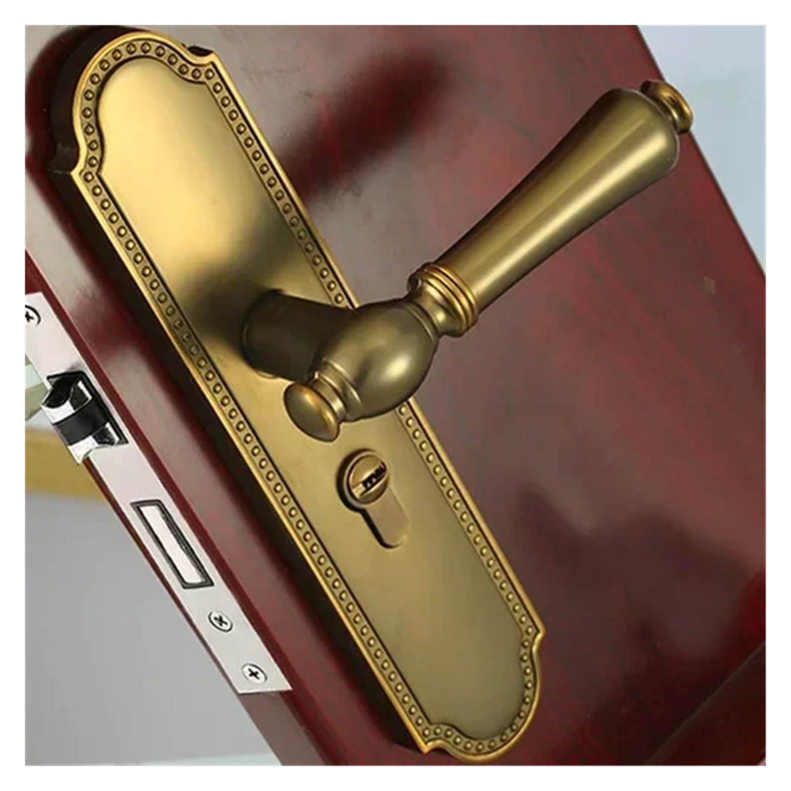 Indoor Door Lock, Aluminum Alloy Silent Bedroom Door Lock Set with Solid Wood Handle and Key for Home Use(Styleb)