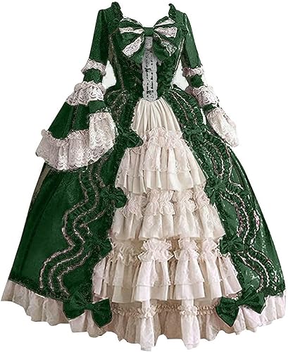 Miniatura 44 de SHOPESSA Vestido victoriano para mujer, vestido de lolita francesa, disfraz de princesa, vestido renacentista, manga acampanada, corte de cosplay Un