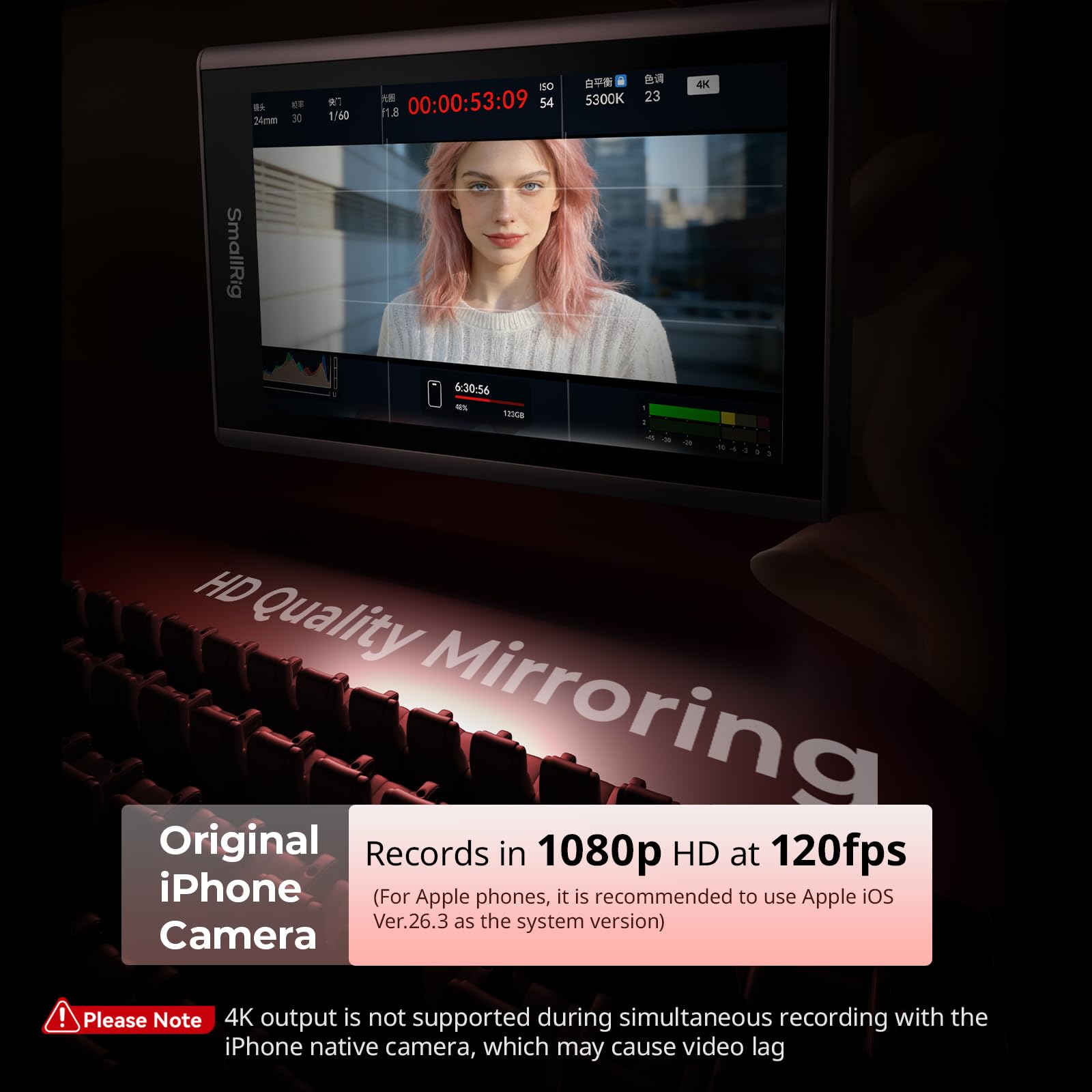SMALLRIG Pink Phone Monitor Screen mit drahtloser Steuerung, 1080P drahtlose Aufnahme (unterstützt 4K 30fps), magnetischer Video-Monitor für MagSafe für iPhone, für Vlogging, Content Creation - 5746