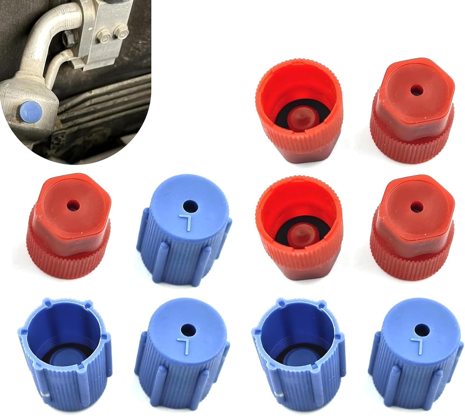 10 PCS R134a Car AC Repair Caps, 13mm & 16mm AC System Charging Port Caps, High Low Side Pressure Replacement Valve Covers, for Most Cars (Red & Blue)