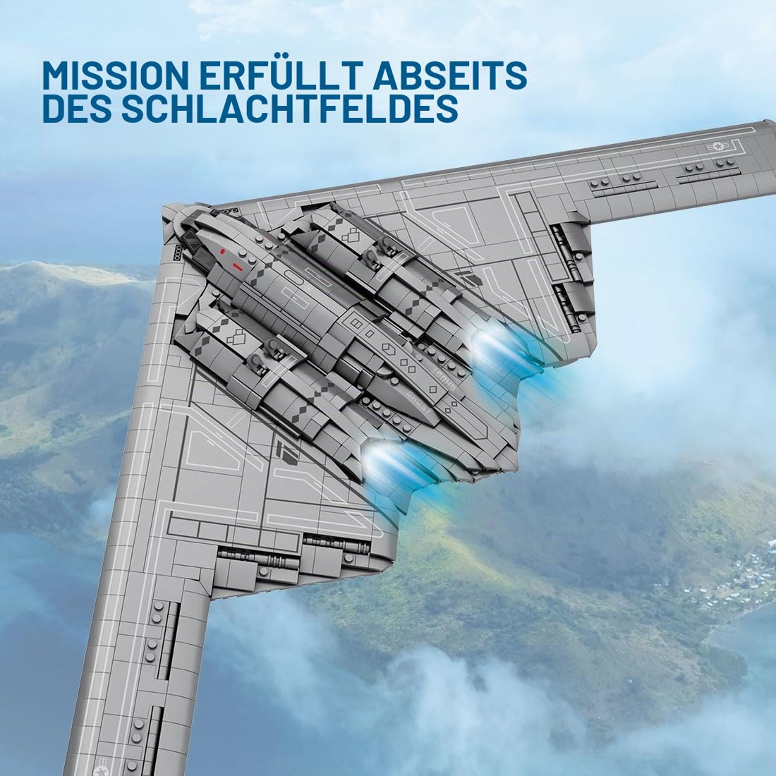 Kampfflugzeug, 2063 Teile 1:70 B-2 Spirit Flying-Wing Ultra-High-Speed Intercontinental Stealth Strategic Bomber Kampfjet Modellbausatz aus Bausteinen, Geschenke für Sammler und Militärfans, MOC-16636