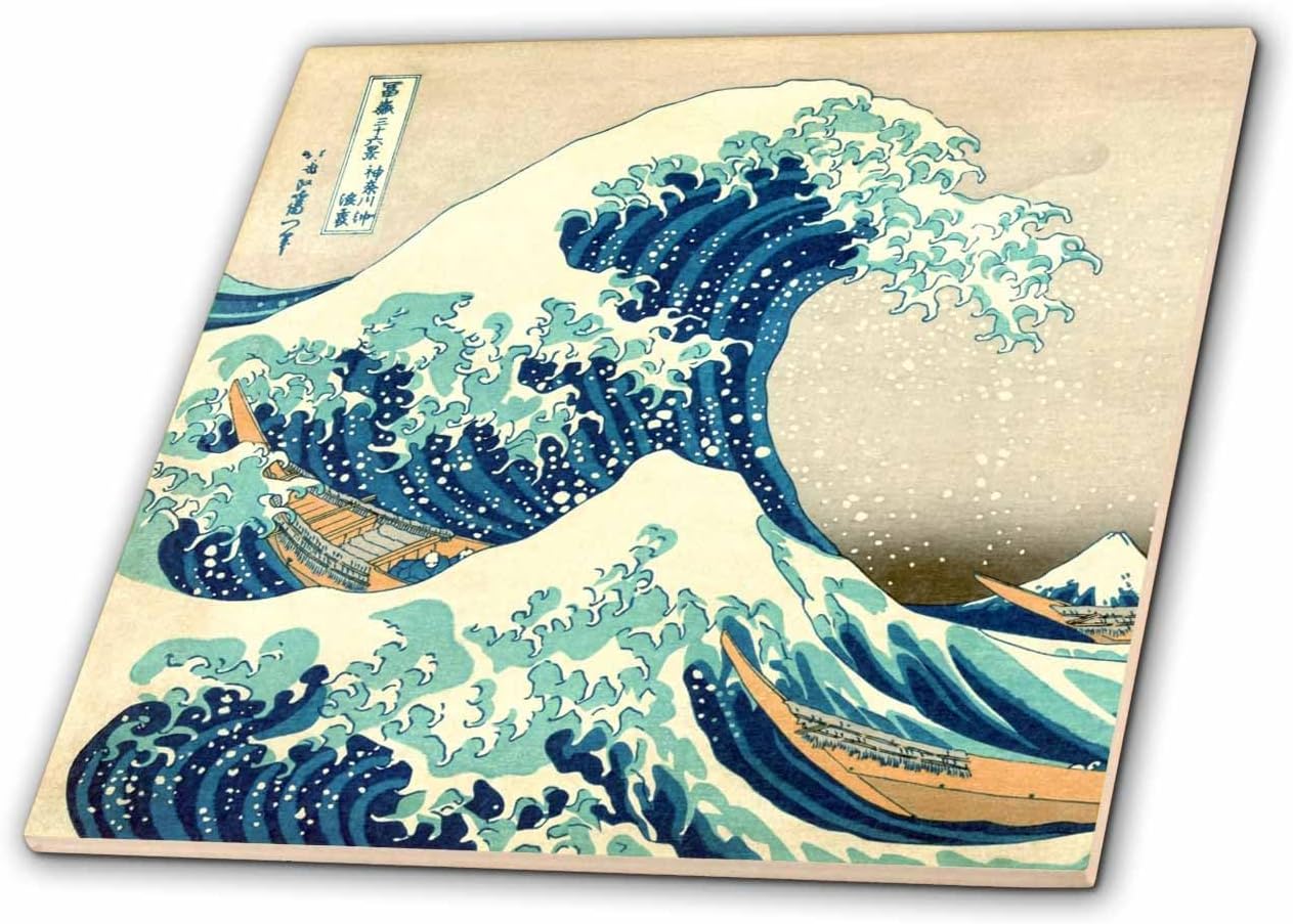 3dRose ct_155631_4 The Great Wave Off Kanagawa by Japanese Artist Hokusai Dramatic Blue Sea Ocean Ukiyo-E Print 1830 Ceramic Tile, 12-Inch