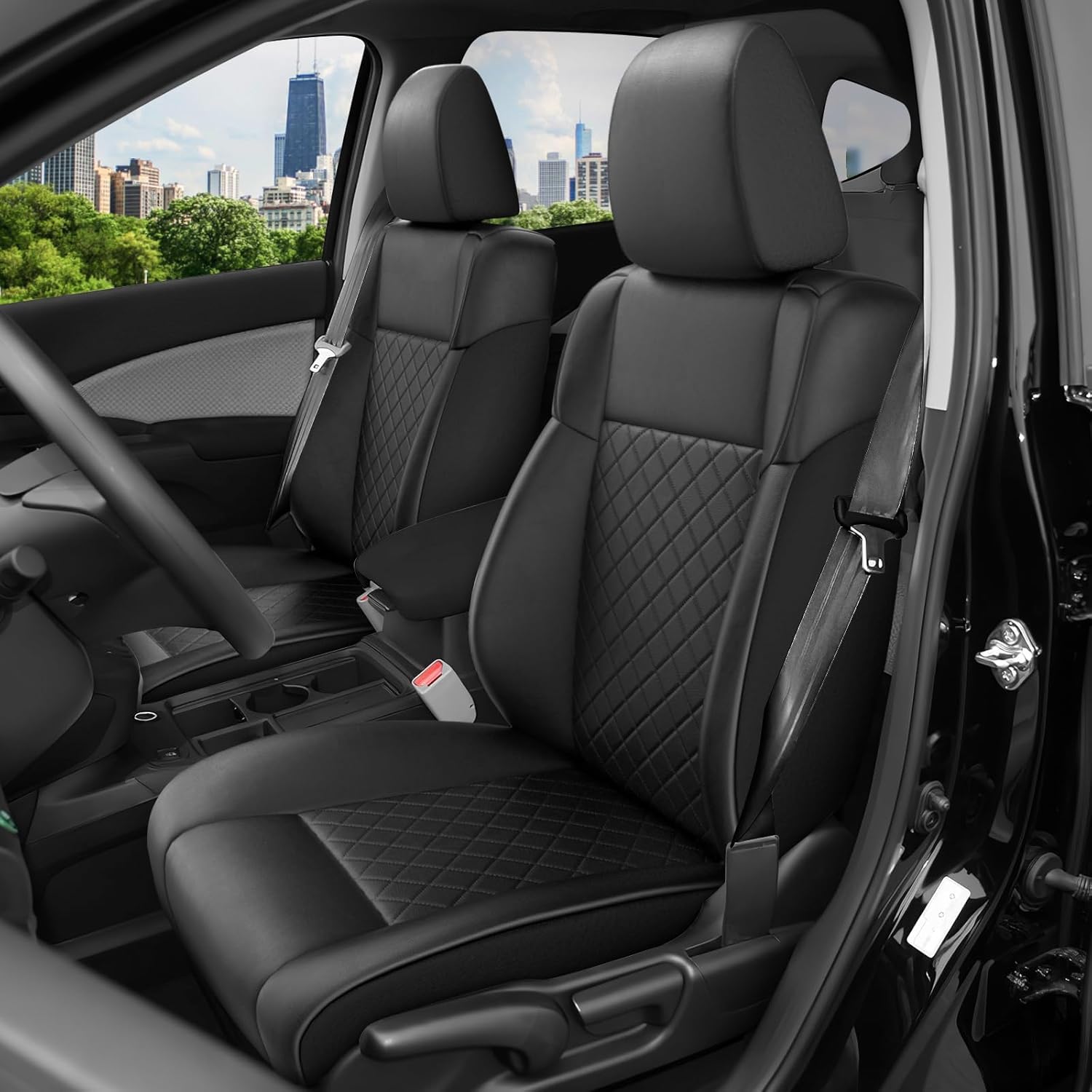 GIANT PANDA Custom Fit Front Seat Covers for Honda CRV CR-V 2012 2013 2014 2015 2016 EX,EX-L,LX,Touring,SE, Luxury Faux Leather Car Seat Covers (Black)