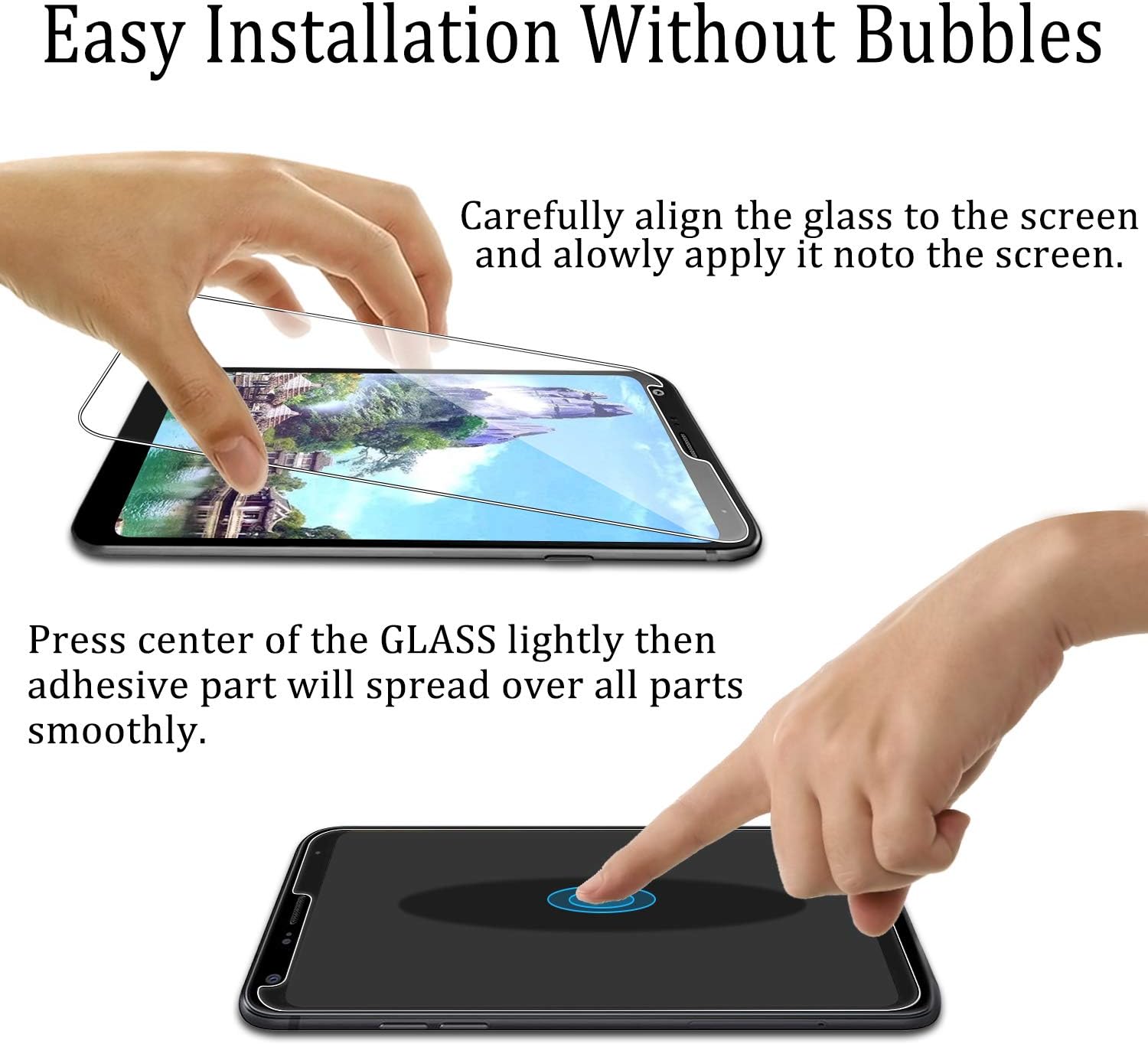 [2-Pack] KATIN For LG Q7 Tempered Glass Screen Protector No-Bubble, 9H Hardness, Easy to Install