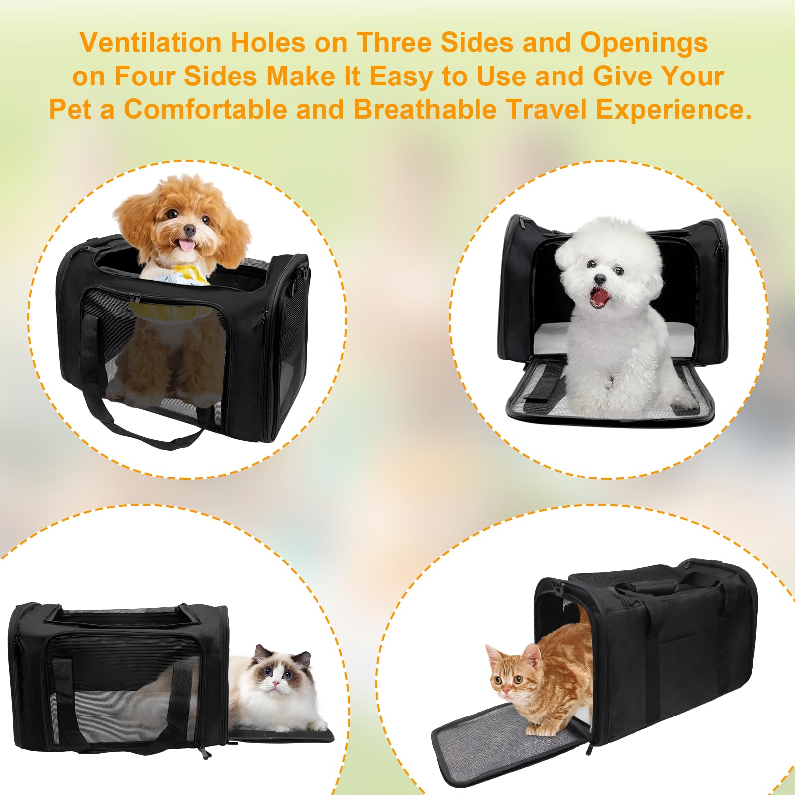 Transportín Perro Gato 51x33x33cm Transportín Gato Transpirable Plegable Bolsa de Transporte para Gatos Correa de Hombro Ajustable y Colchón Suave para Gatos y Cachorros hasta 7,5kg
