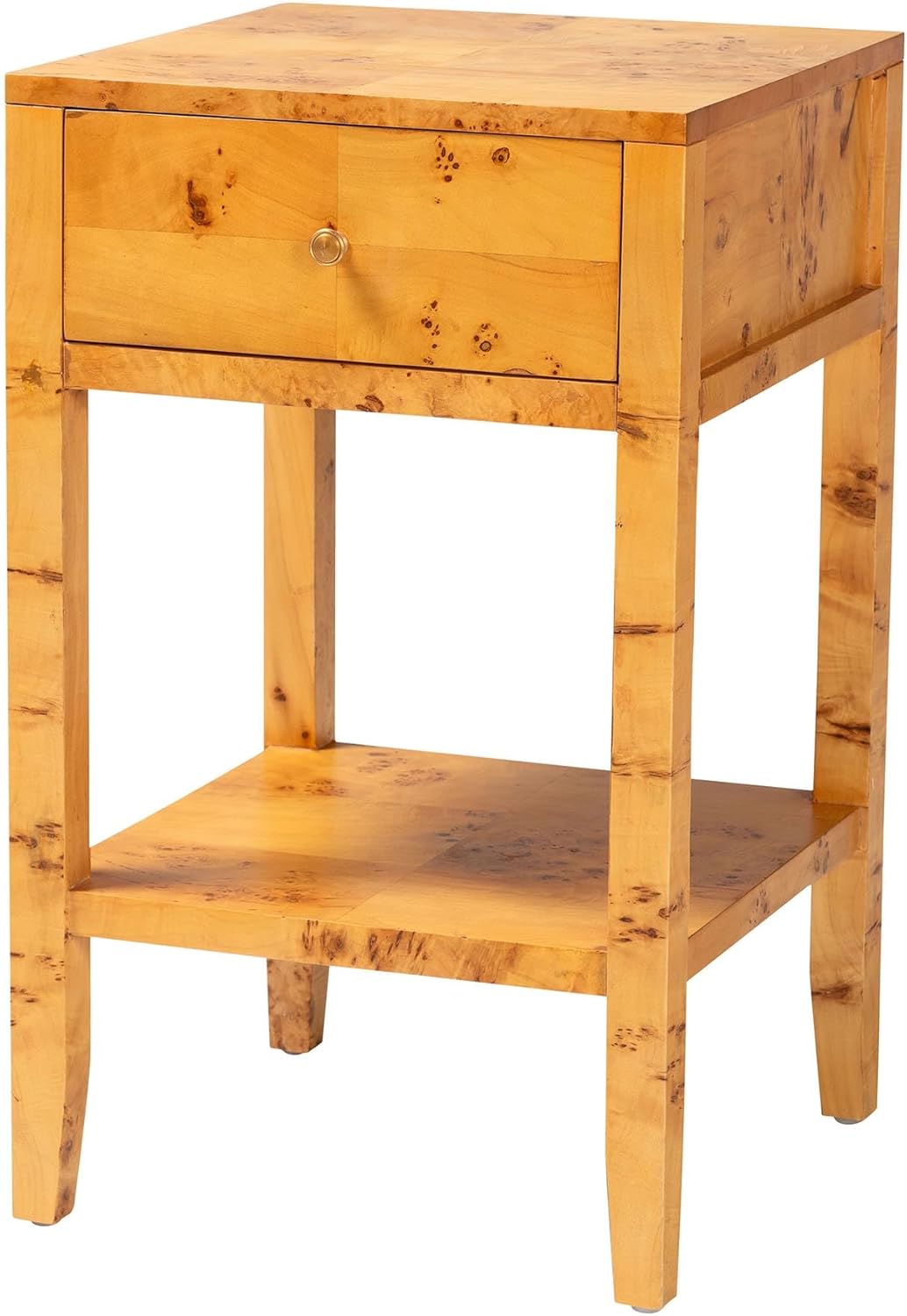 bali & pari Ghina Modern and Contemporary Real Mappa Burl Wood 1-Drawer Nightstand