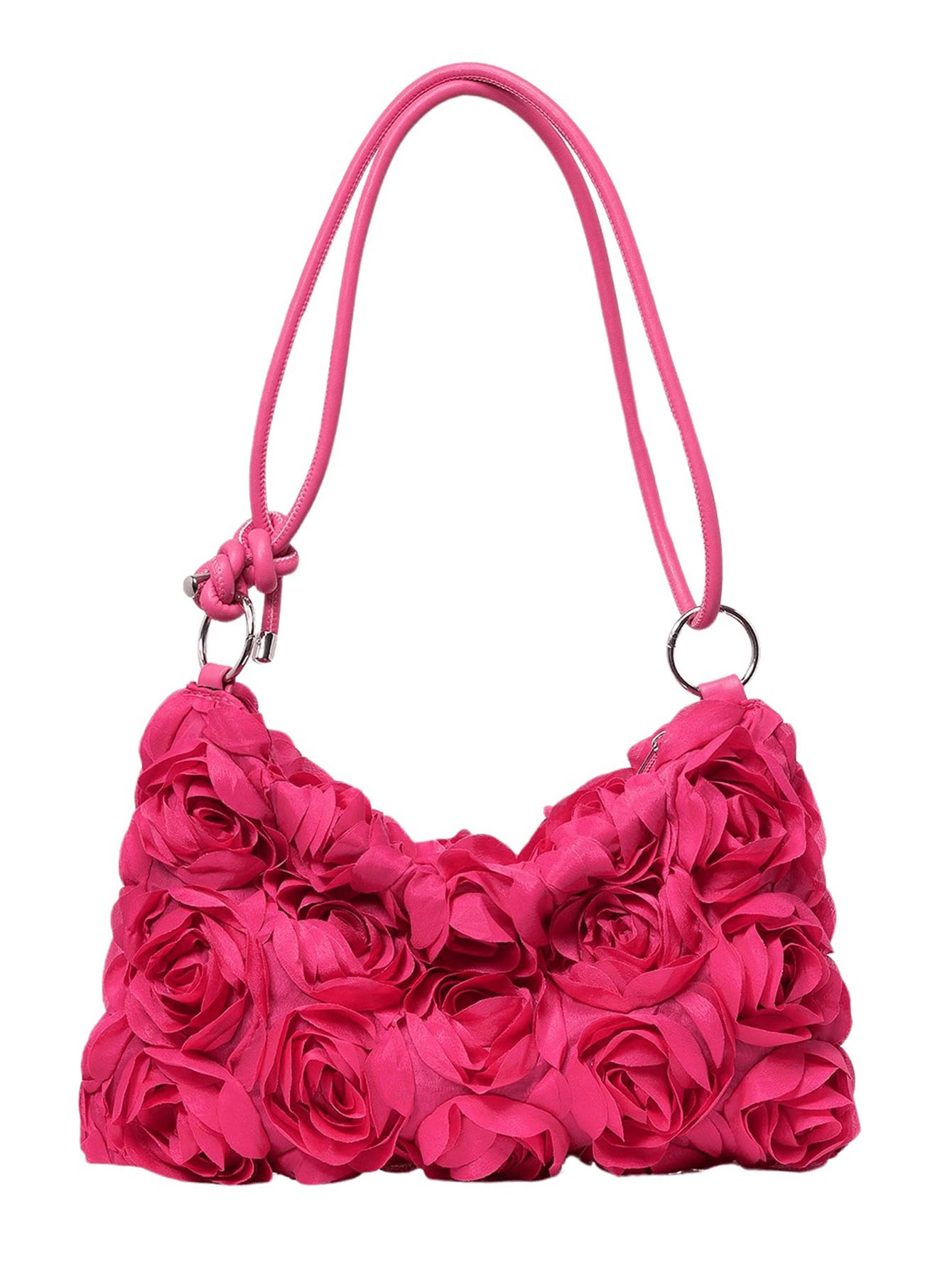 Verdusa Women's 3D Flower Floral Evening Handbag Shoulder Hobo Bag Party Clutch Purse Hot Pink One-Size