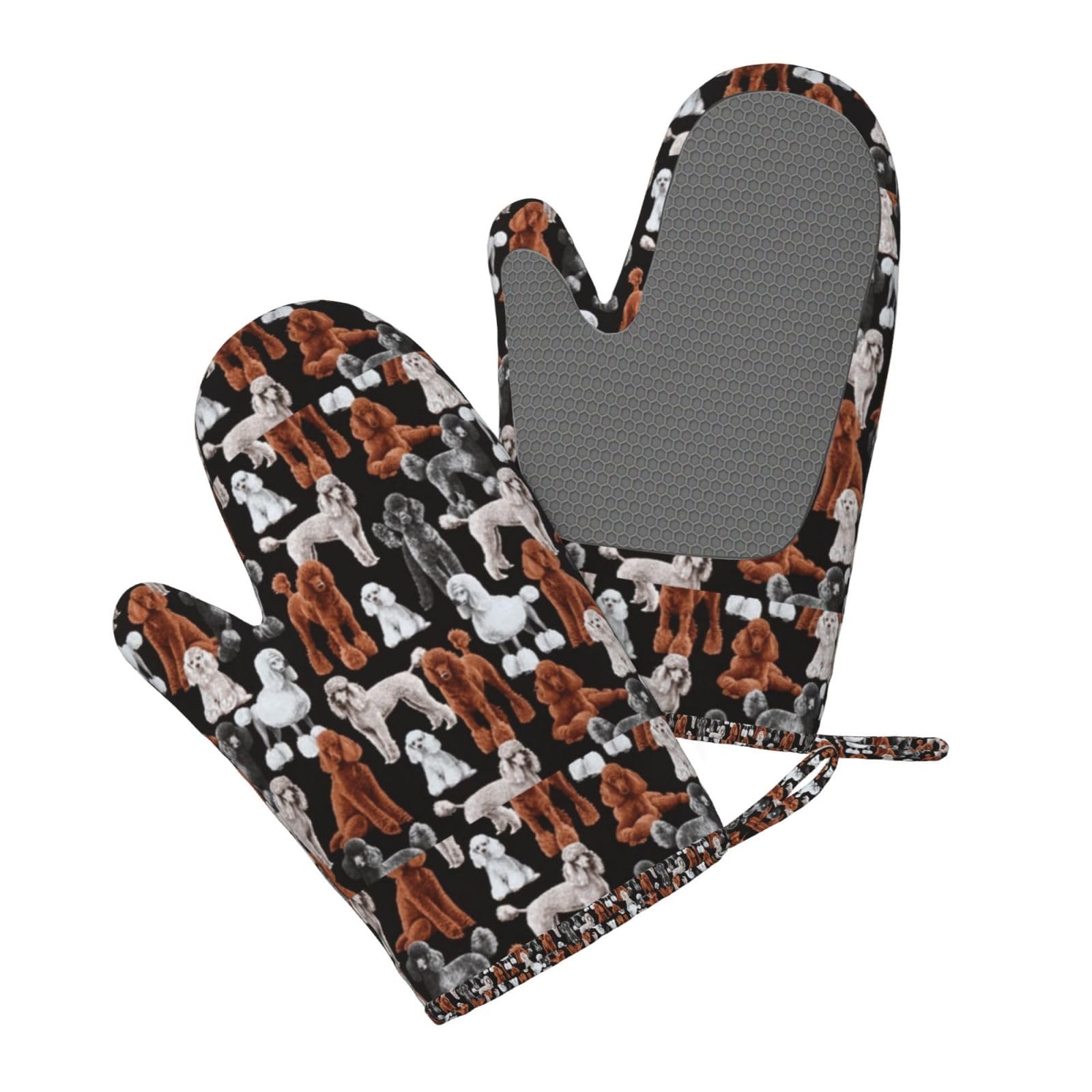 Ensemble de Quatre Gants et maniques résistants à la Chaleur, Gants de Cuisine antidérapants, maniques de Four, Motif Caniche Noir