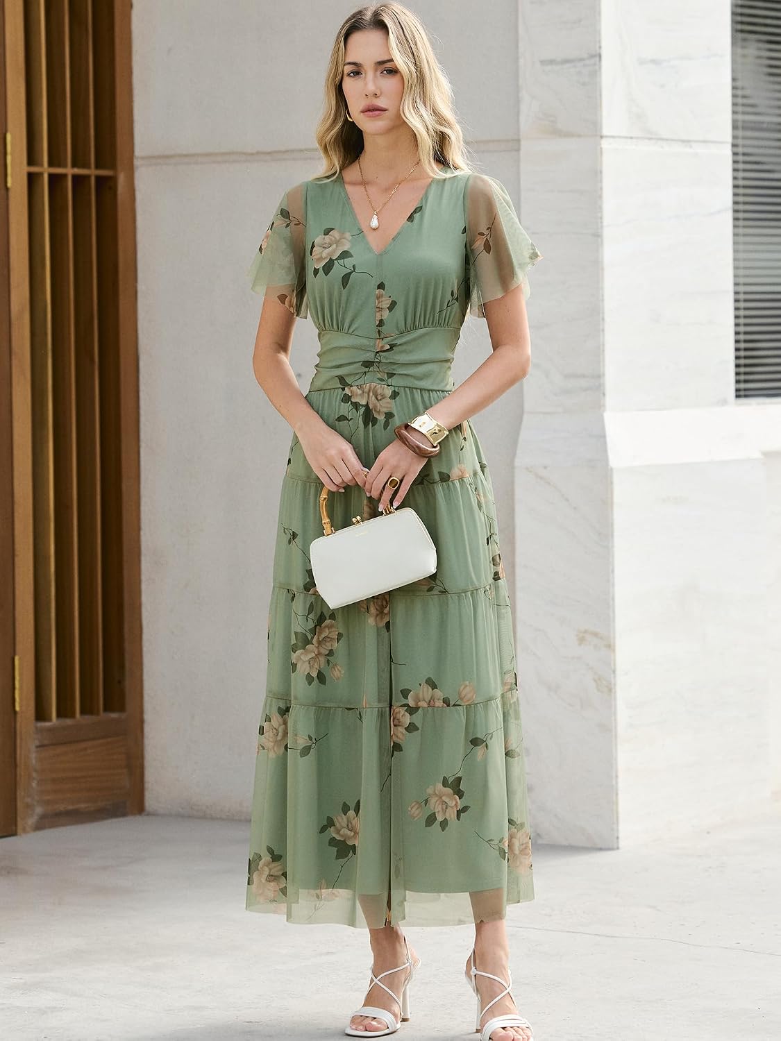 ANRABESS Womens Summer Floral Maxi Dress Short Sleeve Flowy Tulle Wedding Guest Beach Vacation 2026 Spring Party Long Dresses
