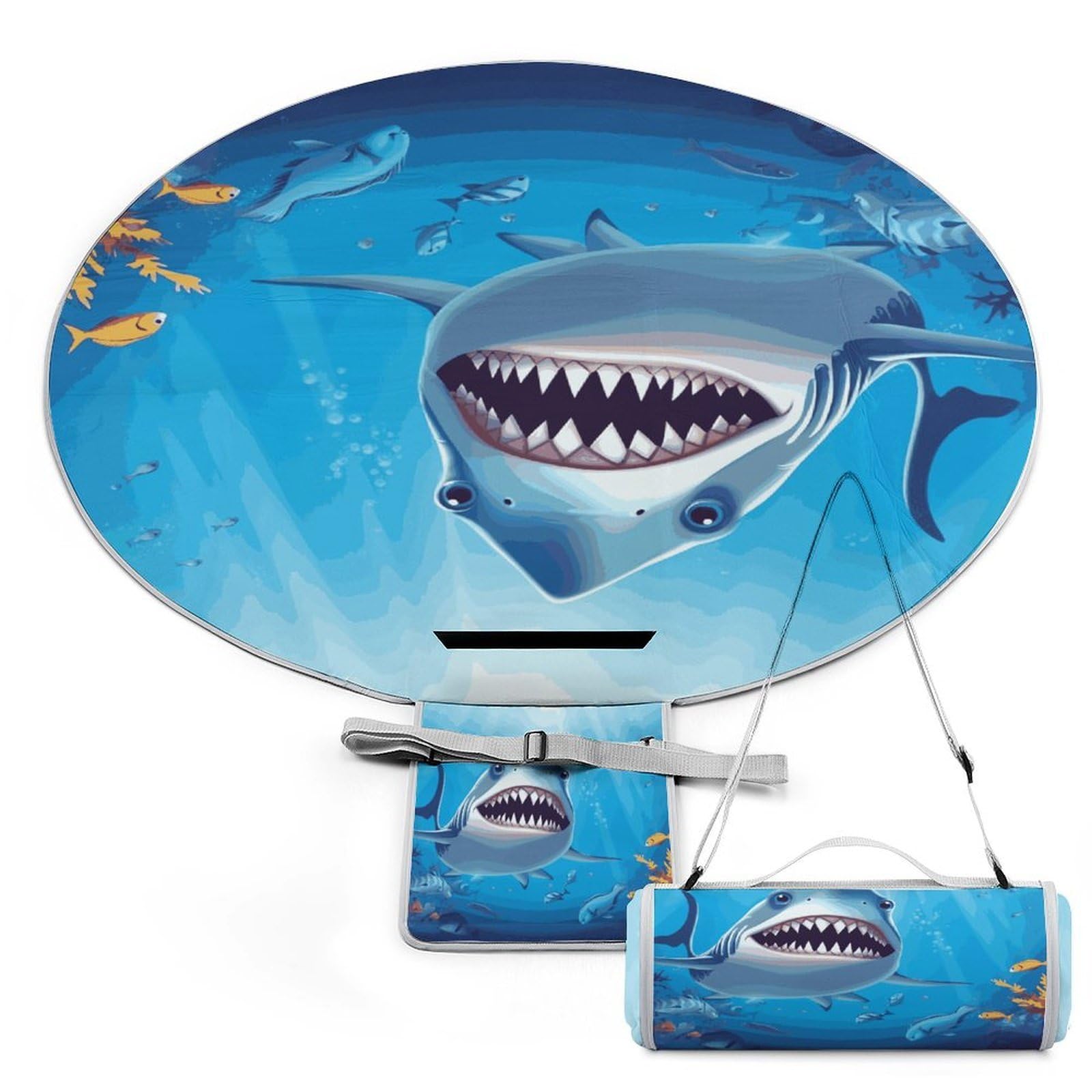 Manta de picnic con diseño de tiburón sonriente, plegable, ligera, impermeable, para exteriores, para primavera, verano, camping, parque, viajes, hierba