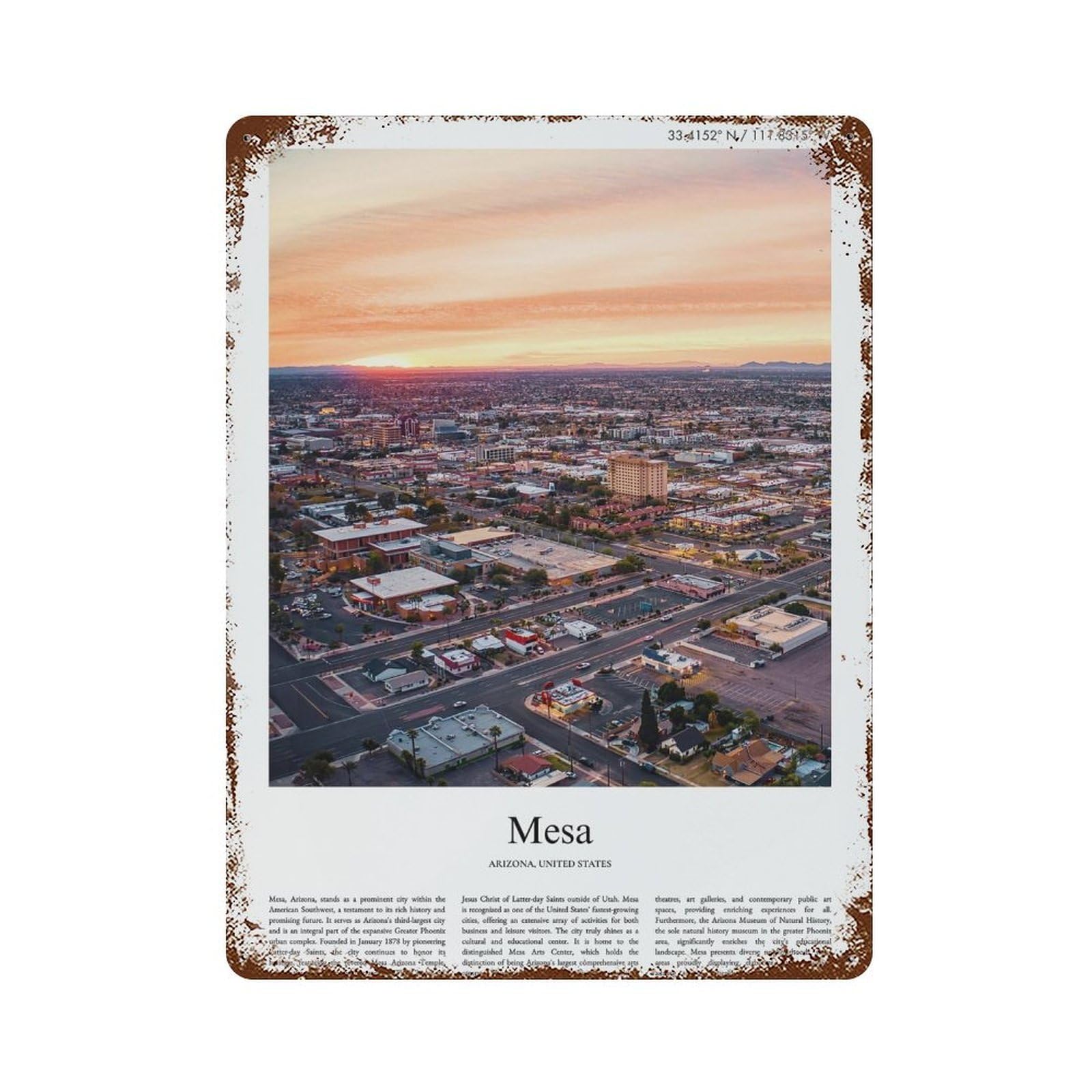 xiaoxiaoshen Mesa Arizona, United States, USA City Scenery Wall Decor Art Metal Tin Poster Modern Home Decor Art Home Bar Shop Decorations Vintage Sign 40x30cm