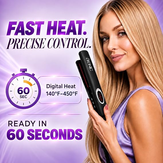 IKonic 100% Tourmaline Ceramic Hair Straightener & Curler Anti-Static Infrared Ionic 2-in-1 Dual Voltage Flat Iron 1 Floating Plates, Adjustable Temp 140450F, Frizz-Free & Fast Heat Hair Iron