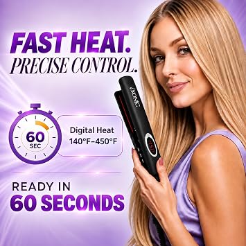 IKonic 100% Tourmaline Ceramic Hair Straightener & Curler Anti-Static Infrared Ionic 2-in-1 Dual Voltage Flat Iron 1 Floating Plates, Adjustable Temp 140450F, Frizz-Free & Fast Heat Hair Iron
