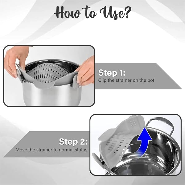 Strainer and Pasta Strainer - Adjustable Silicone Clip On Strainer for Pots, Pans, and Bowls, Kitchen Gadget, Gadgets for Home, Kitchen Must Haves, Fits All Bowls and Pots - Grey - 4