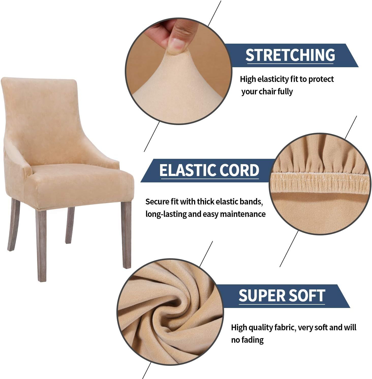 smiry Velvet Tufted Dining Chair Covers, Stretch Fit Wingback Side Chair Slipcovers, Removable Washable Soft Spandex Chair Protector Cover, Beige