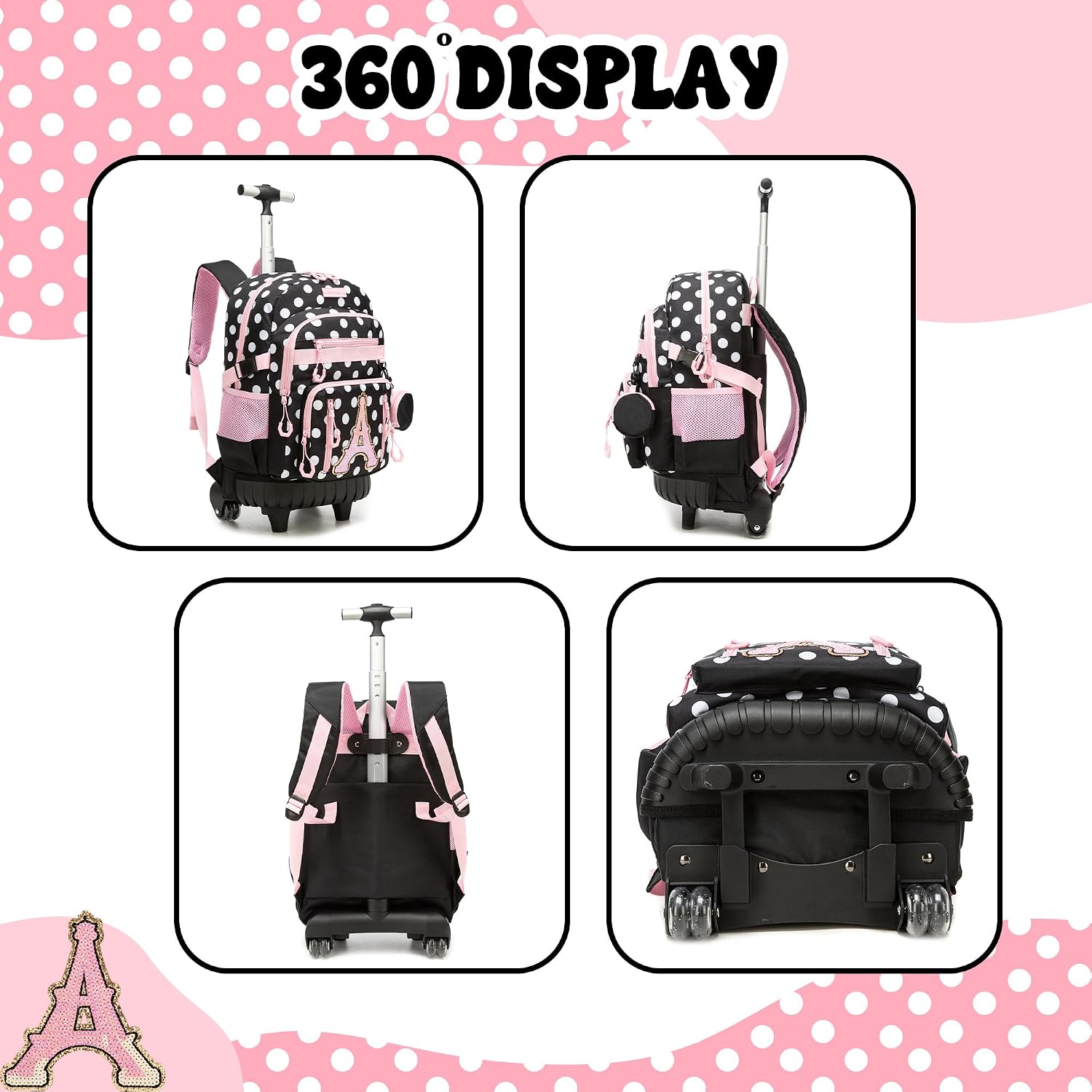 Rolling Backpacks for Kids Backpack for Girls with Lunch Bag Pencil Case 16.5" Kids Backpack with Wheels Roller Backpacks for Girls