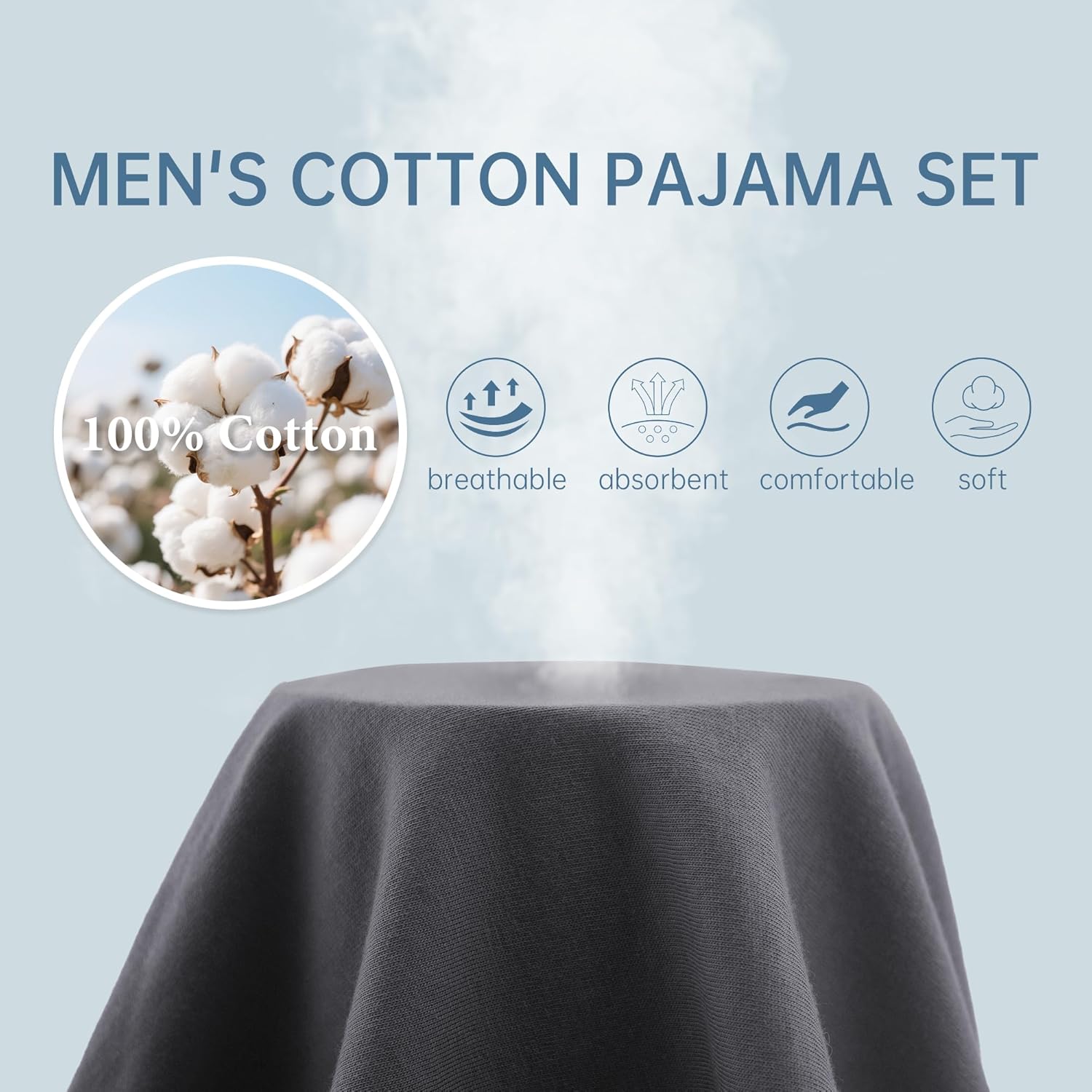 EA'S SECRET Mens 100% Cotton Pajamas Set Short Sleeve Loungewear with Long Pants Button Down Sleepwear Soft Comfy Pjs - Image 5