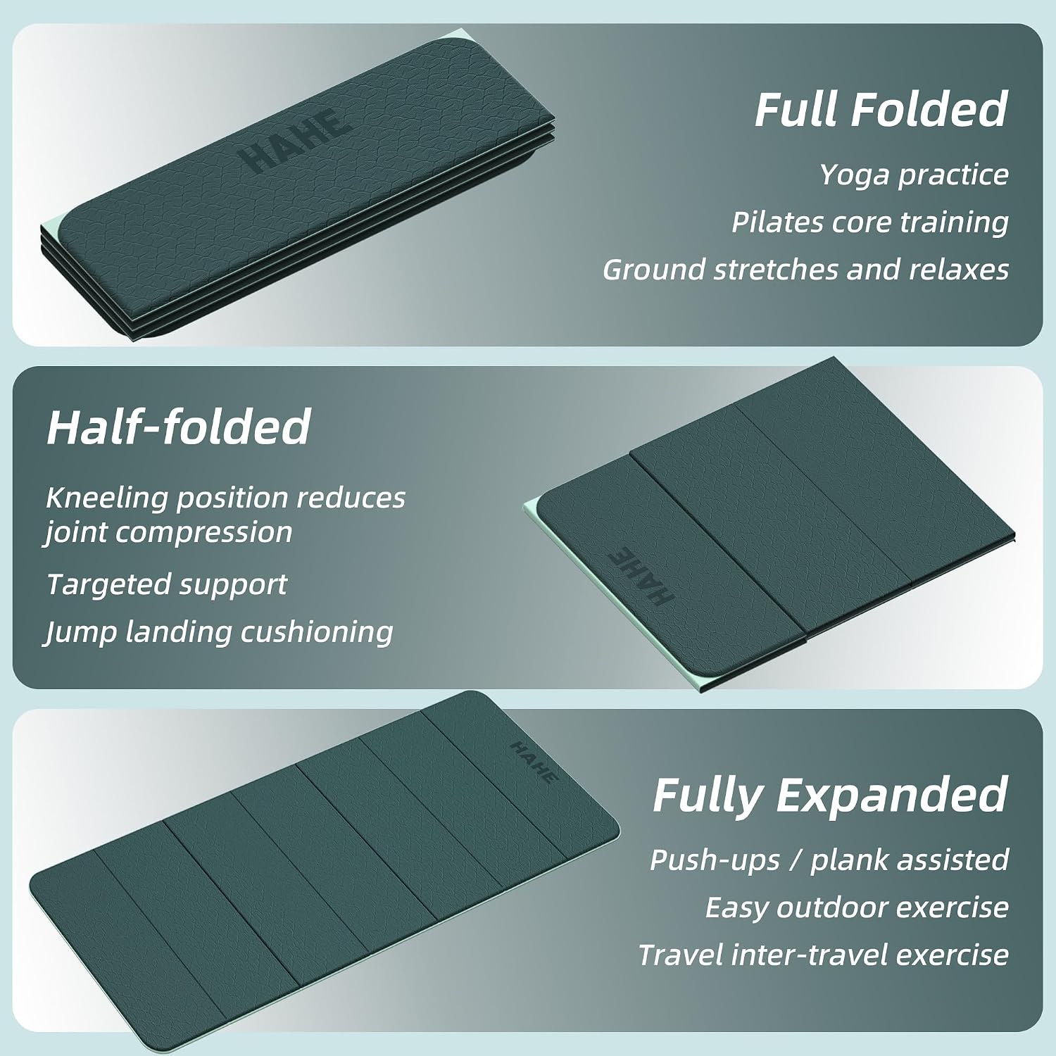 HAHE Foldable Yoga Exercise Mat, 74"Lx32"Wx1/3"Thick, TPE Workout Mat image 5
