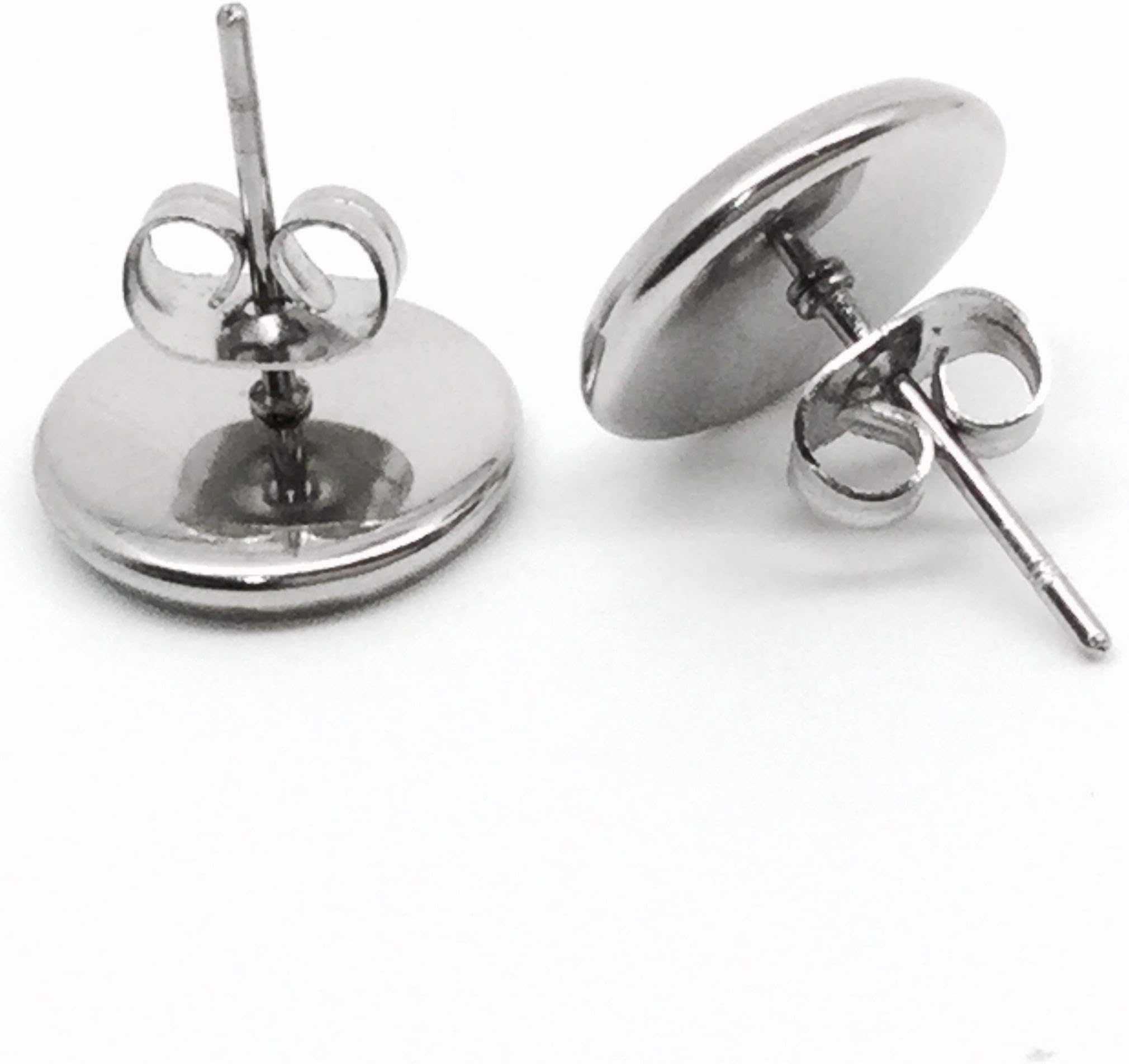 bcraftiz 100pcs 10mm Stainless Steel Blank Stud Earring Bezel Setting 316 Surgical Steel Post and Back