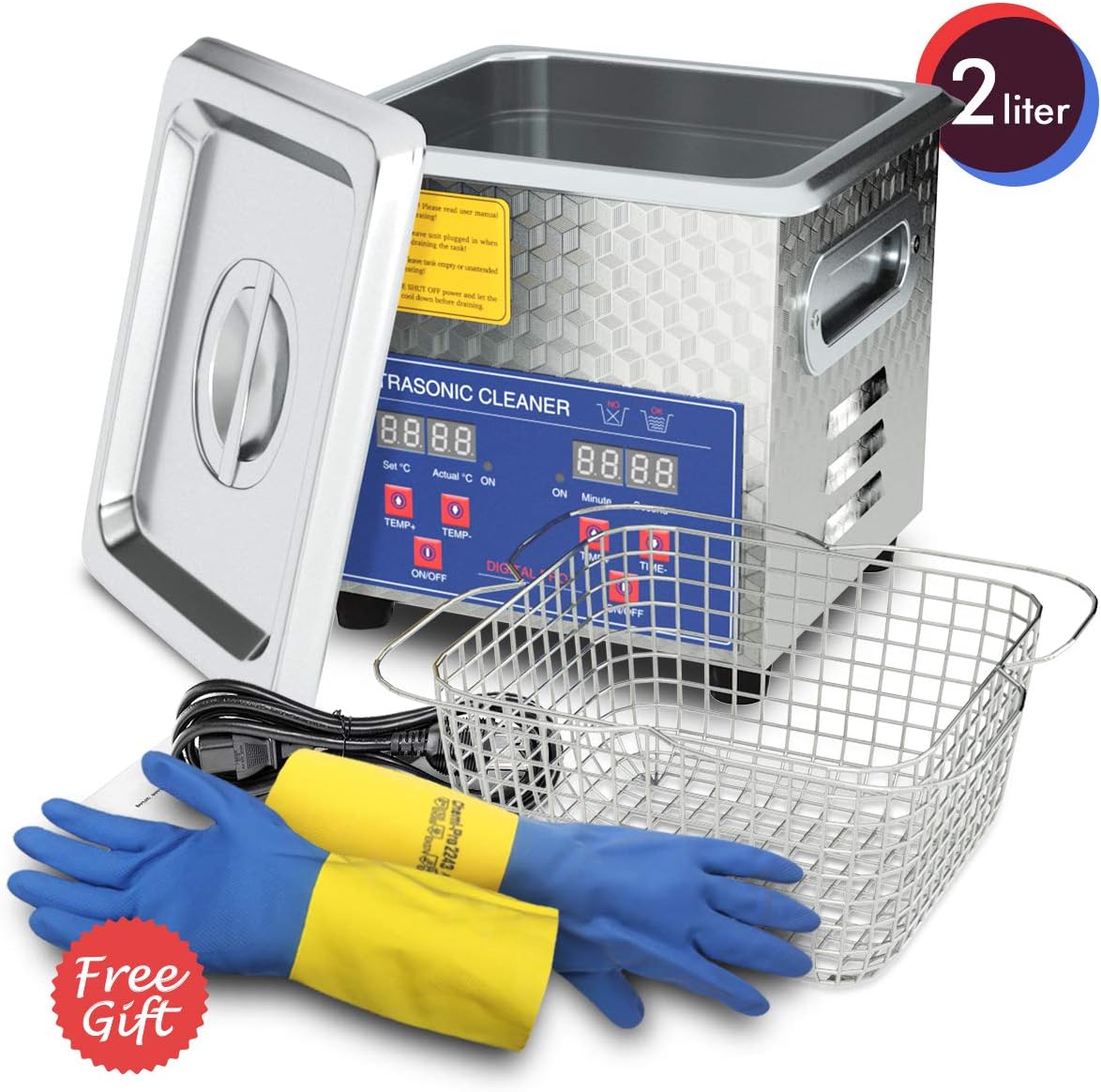 Ultrasonic Cleaner 200W Heated Parts Cleaner 2L for Carburetors Injectors Guns Bullets Denture and Jewelry Professional Stainless Steel Ultrasonic Bath 110V Gifts for Men 2021 Upgrade
