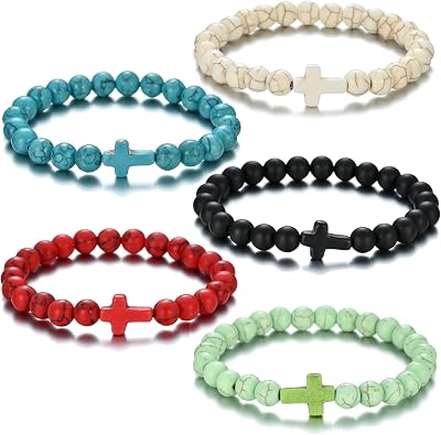 Softones 8mm Beads Cross Bracelets for Women Men Natural Stone Elastic Stretch Prayer Bracelet for Women Friendship Cross Gifts