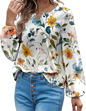 Boho Tops for Women V Neck Blouses Flowy Floral Dressy Casual Summer Blouses Womens Long Sleeve Shirts Trendy 2026