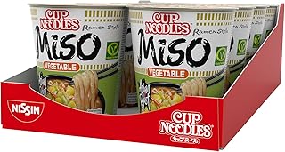Nissin Cup Noodles – Veggie Miso, 8er Pack, Soup Style Instant-Nudeln japanischer Art, mit Miso-Paste und Gemüse, schnell im Becher zubereitet, vegetarisch, asiatisches Essen (8 x 67 g)