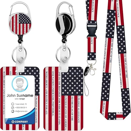BUDUOZHI Soporte para tarjeta de identificación con cordón y clip retráctil para carrete de insignia, cordón de separación de la bandera de Estados