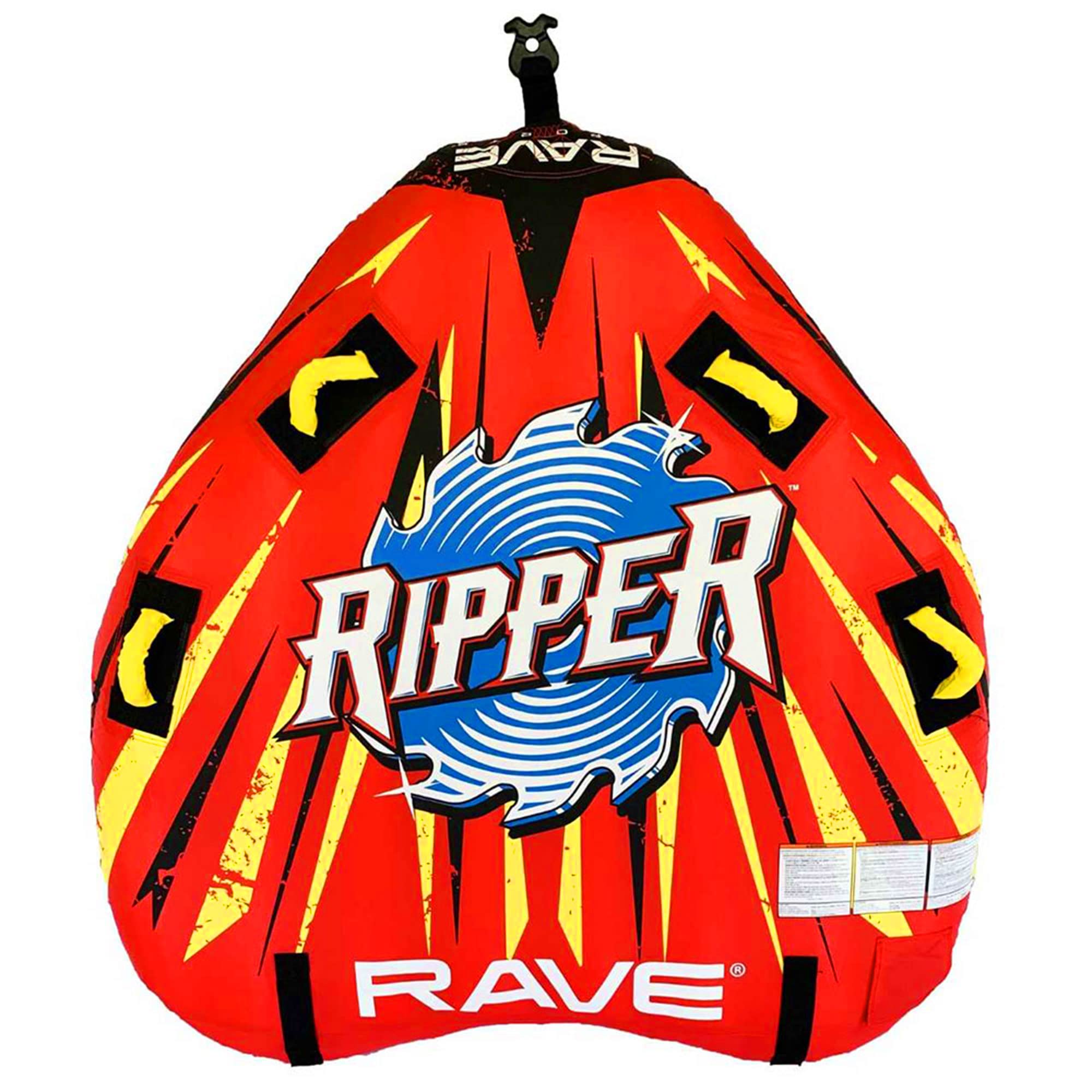 RAVE Sports Ripper Inflatable Towable Tube, 1-2 Riders, Unique Shape for Fast Tubing, Nylon Cover, Four Foam-Filled Reinforced Handles, Quick Connect Tow Point, Boat Tubes and Towables