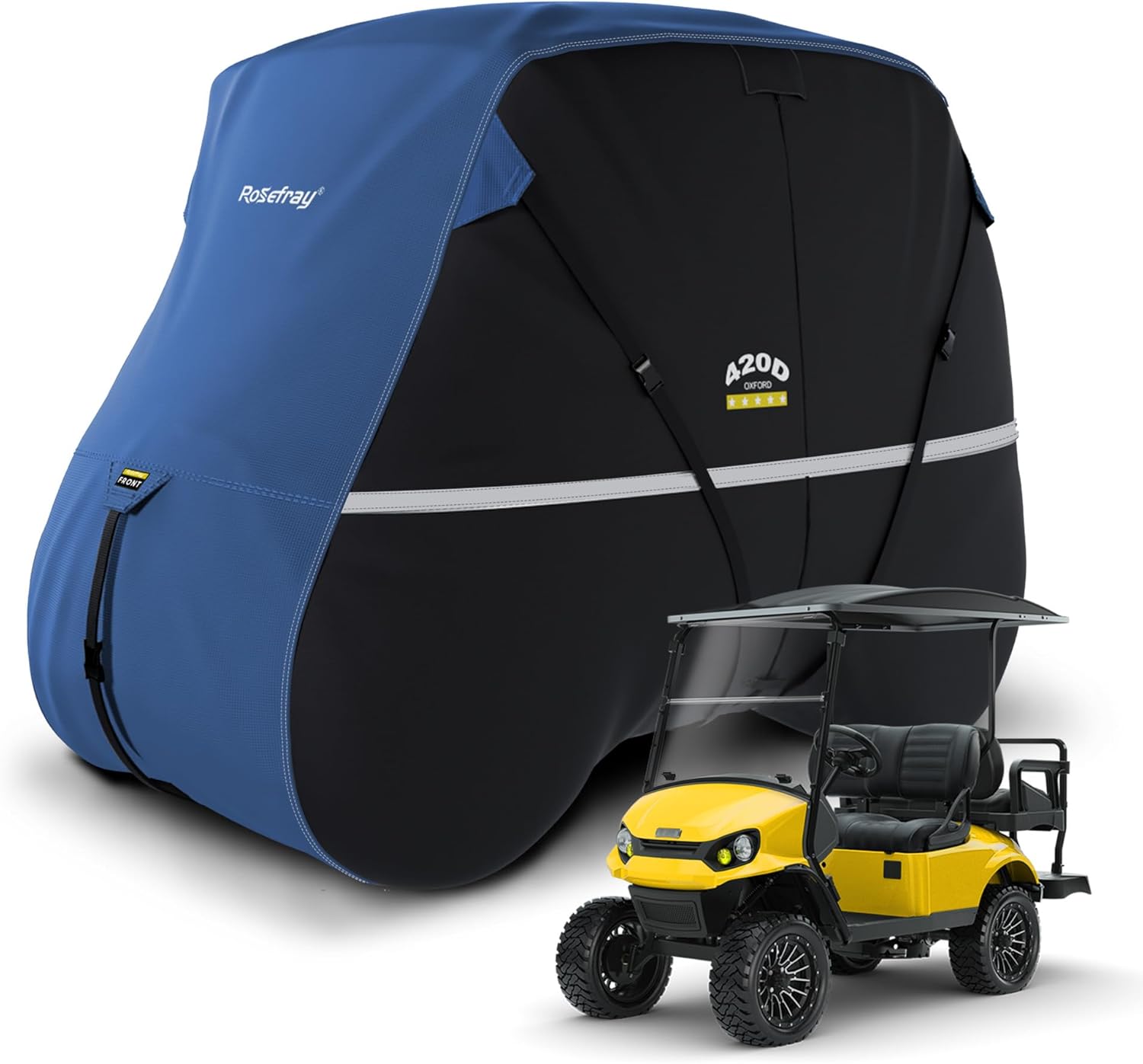 Rosefray Golf Cart Cover 420D Waterproof Innovative 360° Windproof Design, Fits for Club Car, EZgo, Yamaha, and More 2/2+2/4/4+2 Passenger Golf Cart - Black/Gray