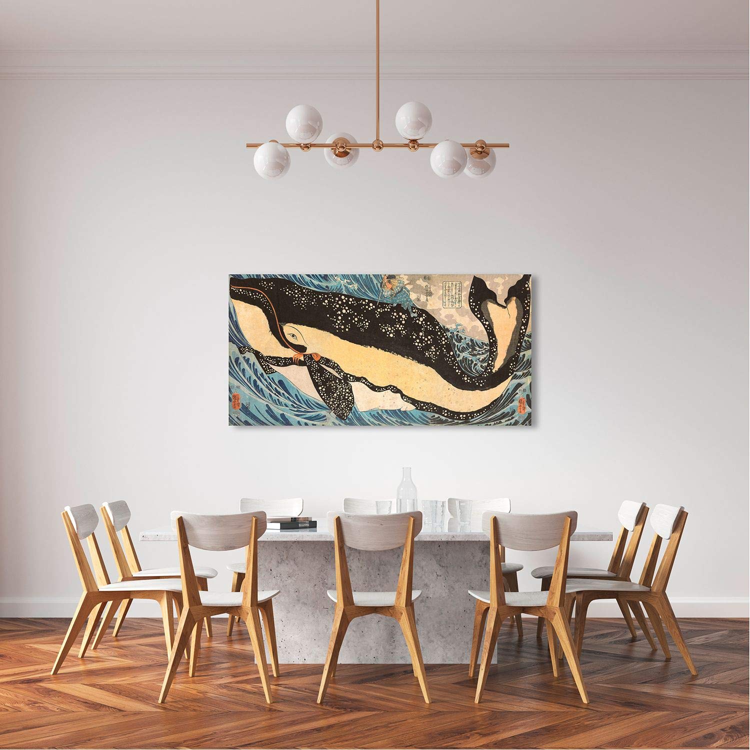 ART PRINT CAFE' Stampa su tela: Miyamoto Musashi uccide la balena, 70x35 | Quadro, arte giapponese
