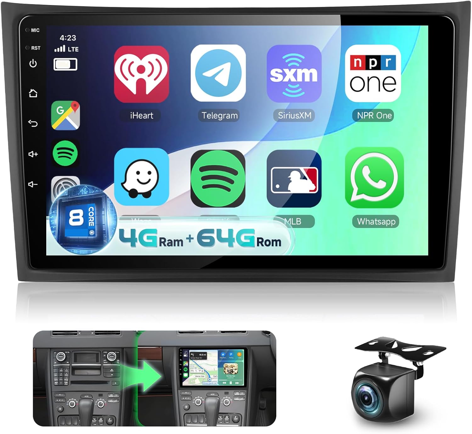 8 Core 6G+128G Android Car Radio Stereo for Volvo XC90 2004-2013 with 5G WiFi DSP Carplay Android Auto, Sellrich 10" 1280P Touch Screen XC90 Radio with Bluetooth 5.0 FM/RDS GPS SWC Backup Camera