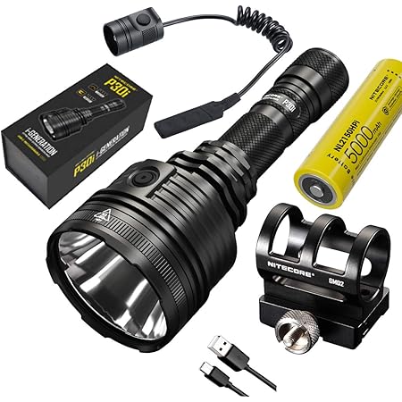 Nitecore P30i i-Generation High Output Searchlight - 2000 Lumen, 1000 Meter, with Eco-Sensa TypeC USB Cable & RSW2i Remote Pressure Switch (+ GM02 Mount)