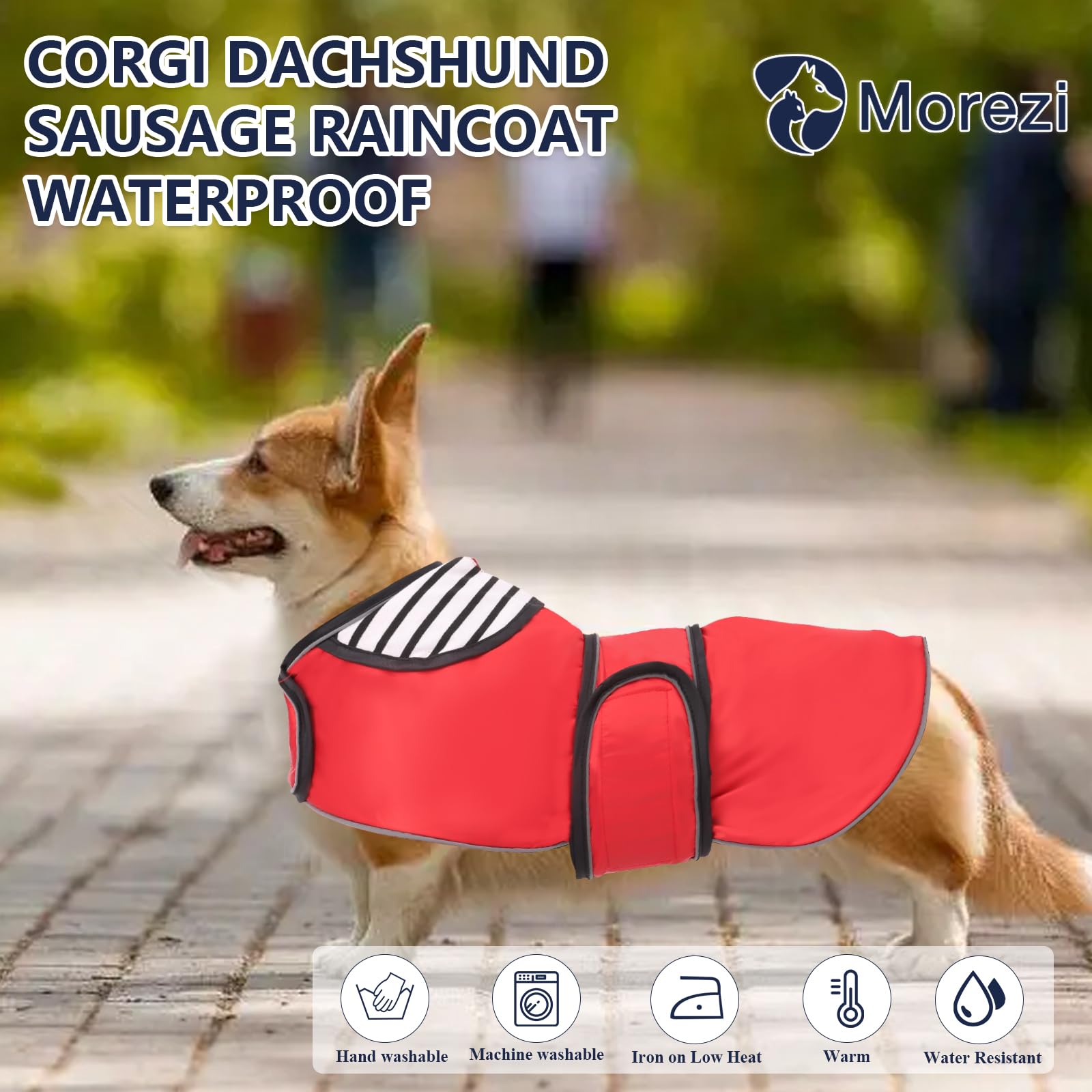 Dog raincoat corgi rain coat pet waterproof jacket fit for corgi weiner wide body long back breeds with reflective stripe great coverage red M - Image 2