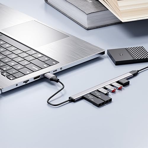 Miniatura 4 de Concentrador USB 3.0, SNLLMZI Aluminio USB 3.0 7 Puertos Hub Expander, Hub de datos portátil ultra delgado para MacBook, laptop, PC, Mac Pro, Mac