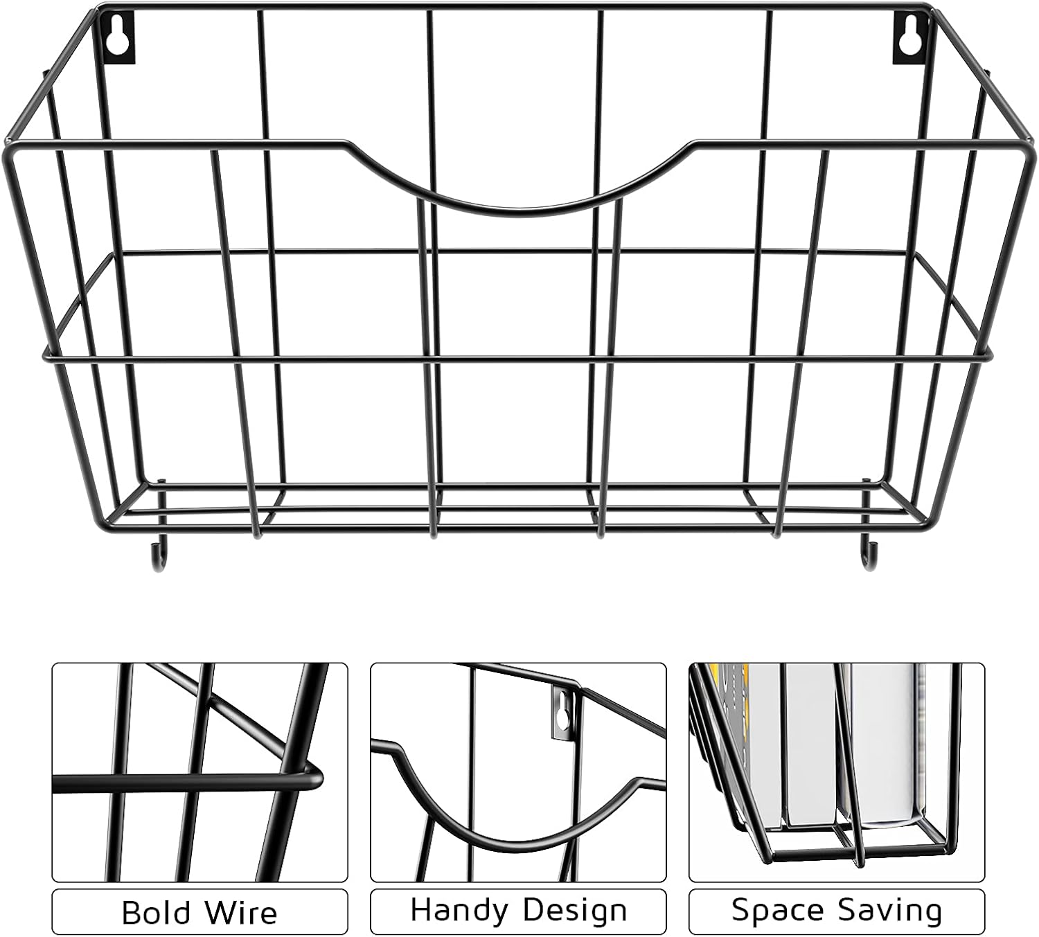 Syeeiex Hanging Wall File Organizer Metal Wall Mounted File Holder Wall Mail Organizer with Hooks for Office Home,Black,3 Pockets : Office Products