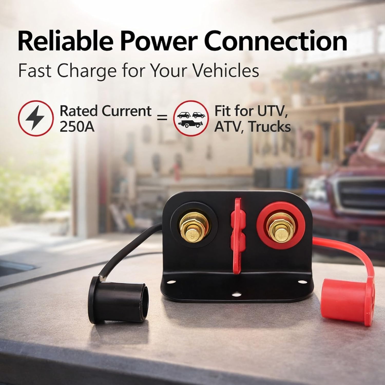 Battery Terminal Post Relocation Kit M10x2, Car Remote Jump Start Charging Tool for UTV ATV Trucks RV Tractor Mower Boat - High Conductivity Copper Core, Protective Cap, Easy