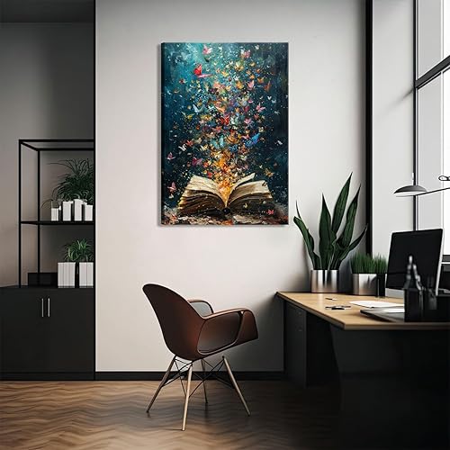 Miniatura 7 de Lienzo de mariposa colorido para pared, libros retro, pintura al óleo, decoración de pared, imagen de mariposas que explotan en libros, póster