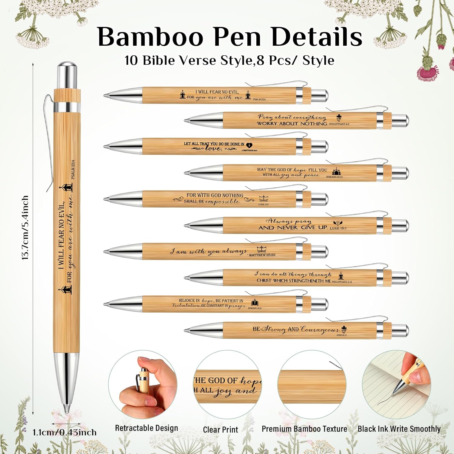 80 Set Christian Religious Gifts Bulk Mother's Day Include Bible Verse Pens and Inspirational Bookmarks Church Gifts Bulk Scripture Supplies for Women Pastor Coworker (Bamboo)