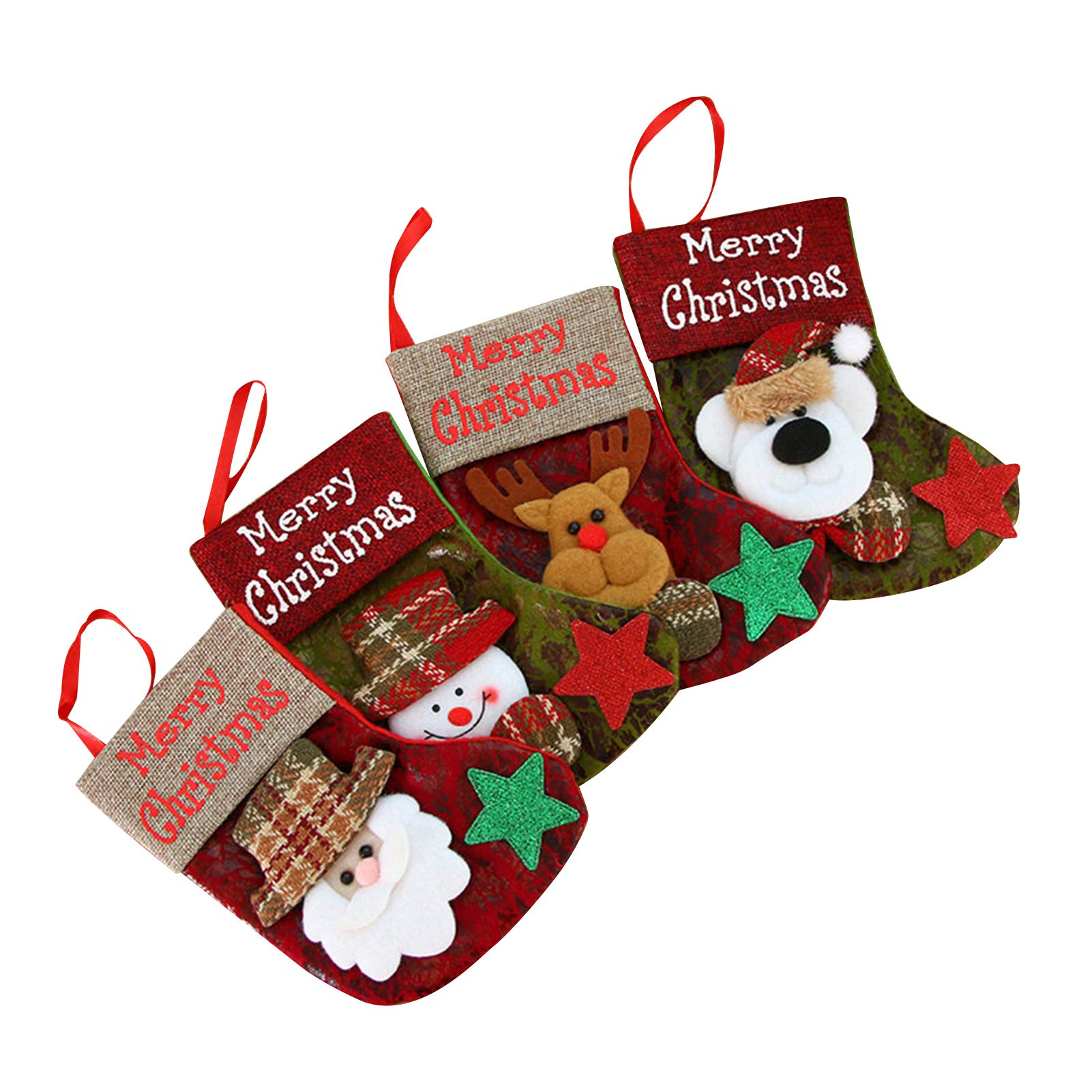 A K Homes -Christmas STO ing,4 Pa Classic Christmas STO ing Santa,Snowman,Reindeer,Bear,Xmas Cha cter 3D Plush wi Faux Fur Cuff Christmas De ations and Par Acc ory |