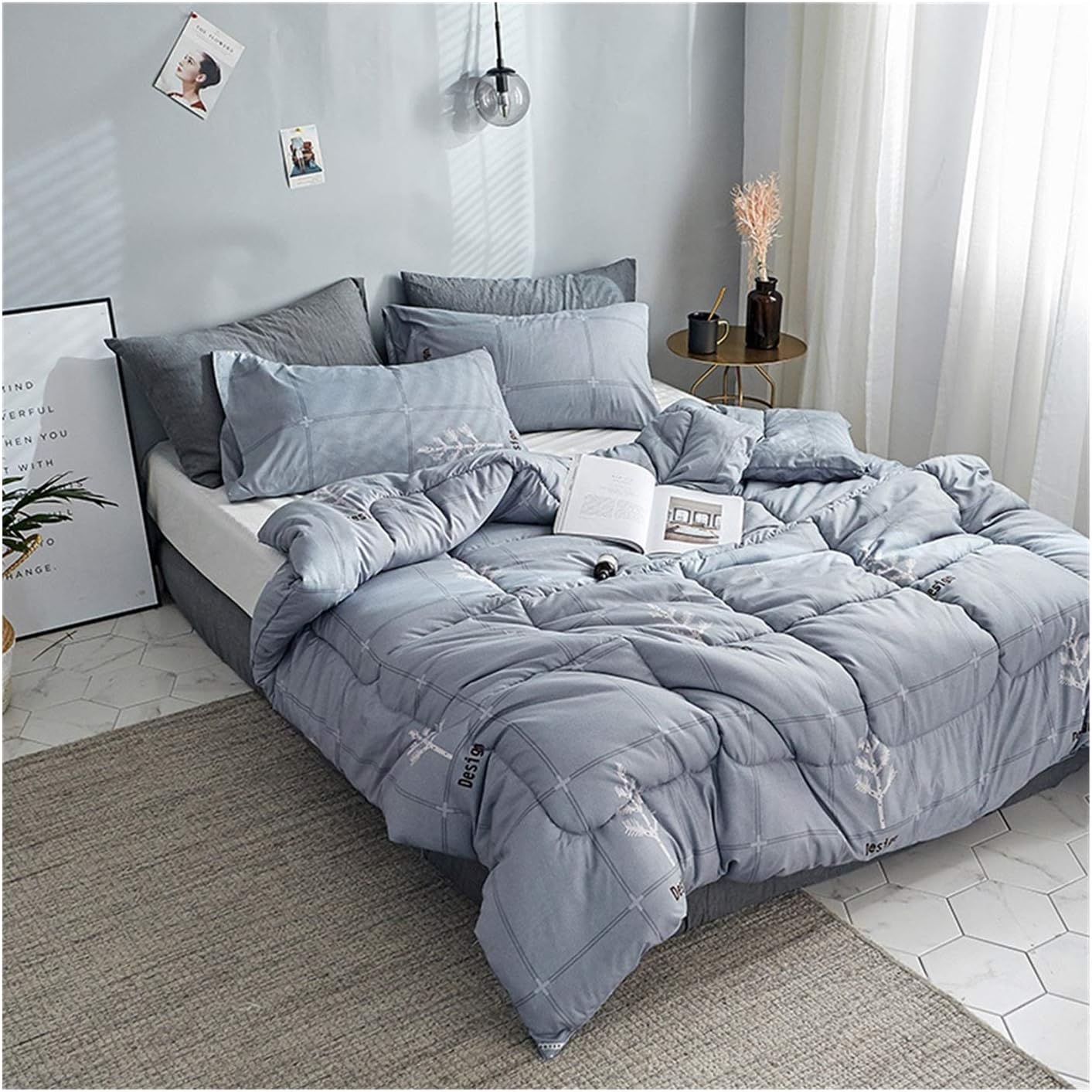 New winter thick quilt, microfiber stitched thick bedding, down quilt, printed warm patchwork quilt, extra large down quilt (Color : Guangying, Size : 150 by 200cm)